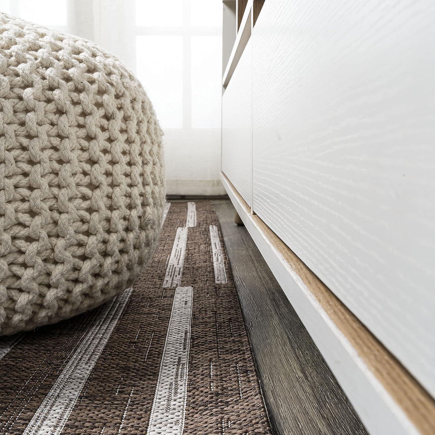 image:imageJONATHAN Y Offset Stripe Indoor Outdoor Area Rug 3X5 BlackIvory Sukie Modern for Backyard Patio Porch EasyCleaning High Traffic PetFriendly NonShedding SMB133F3BrownBeige