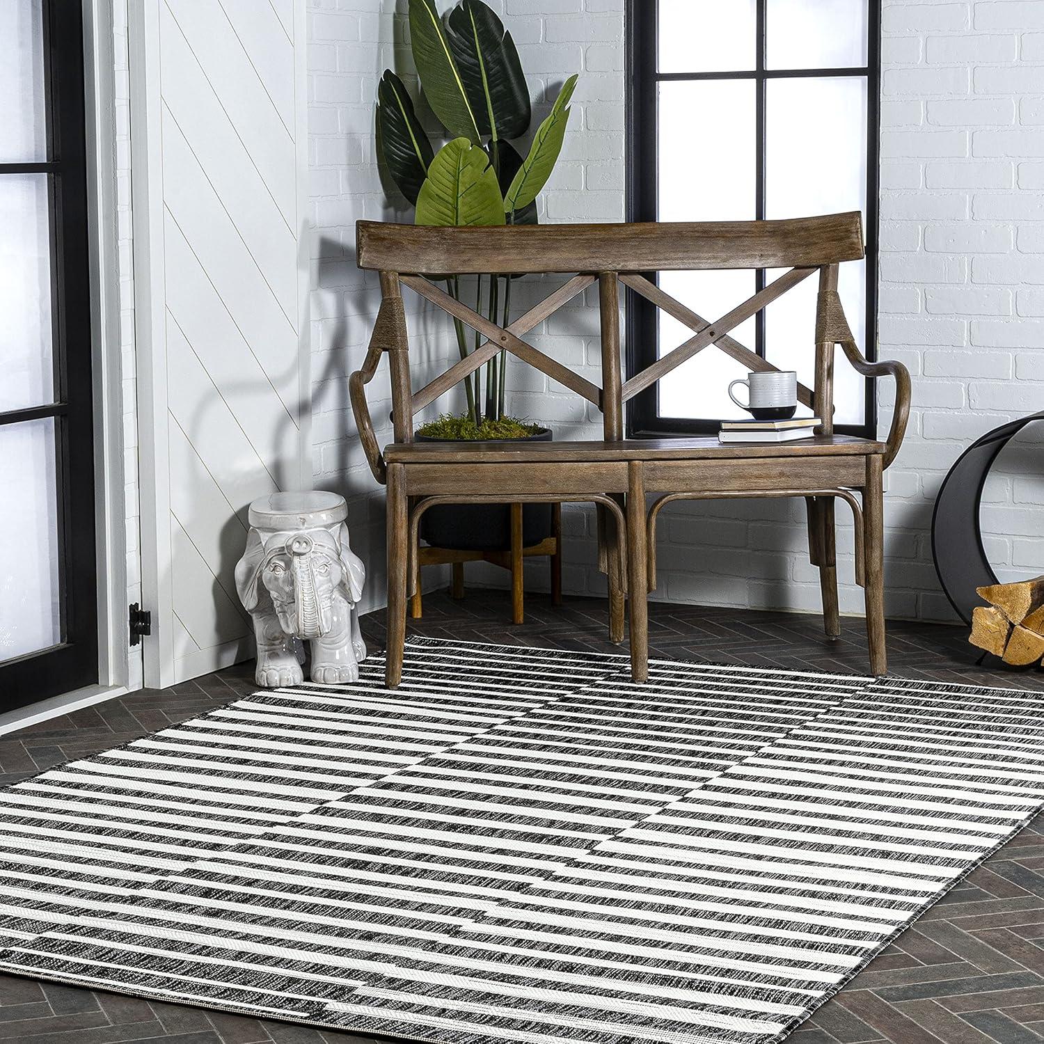 image:imageJONATHAN Y Offset Stripe Indoor Outdoor Area Rug 3X5 BlackIvory Sukie Modern for Backyard Patio Porch EasyCleaning High Traffic PetFriendly NonShedding SMB133F3BlackIvory