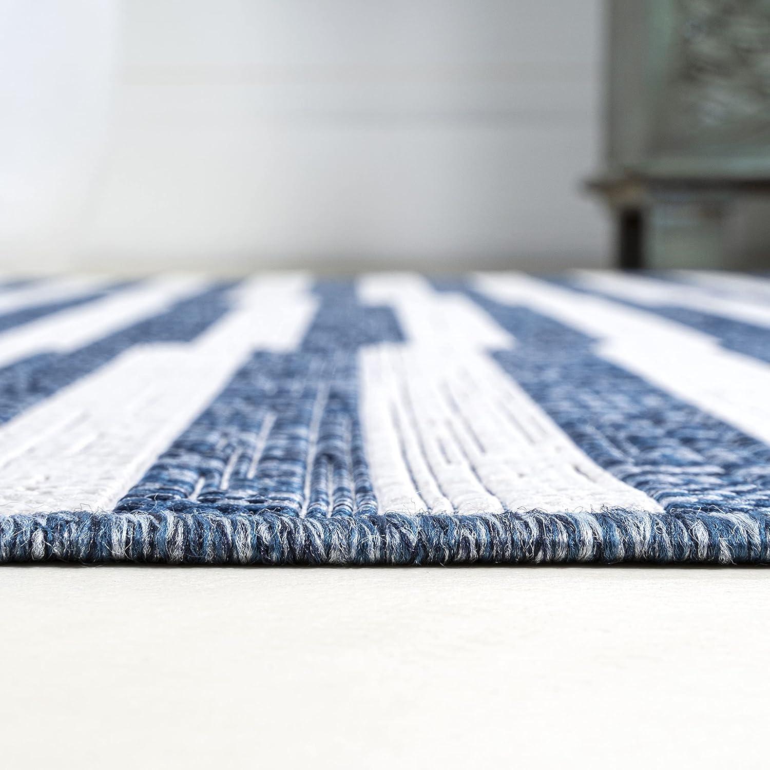 image:imageJONATHAN Y Offset Stripe Indoor Outdoor Area Rug 3X5 BlackIvory Sukie Modern for Backyard Patio Porch EasyCleaning High Traffic PetFriendly NonShedding SMB133F3BlueIvory
