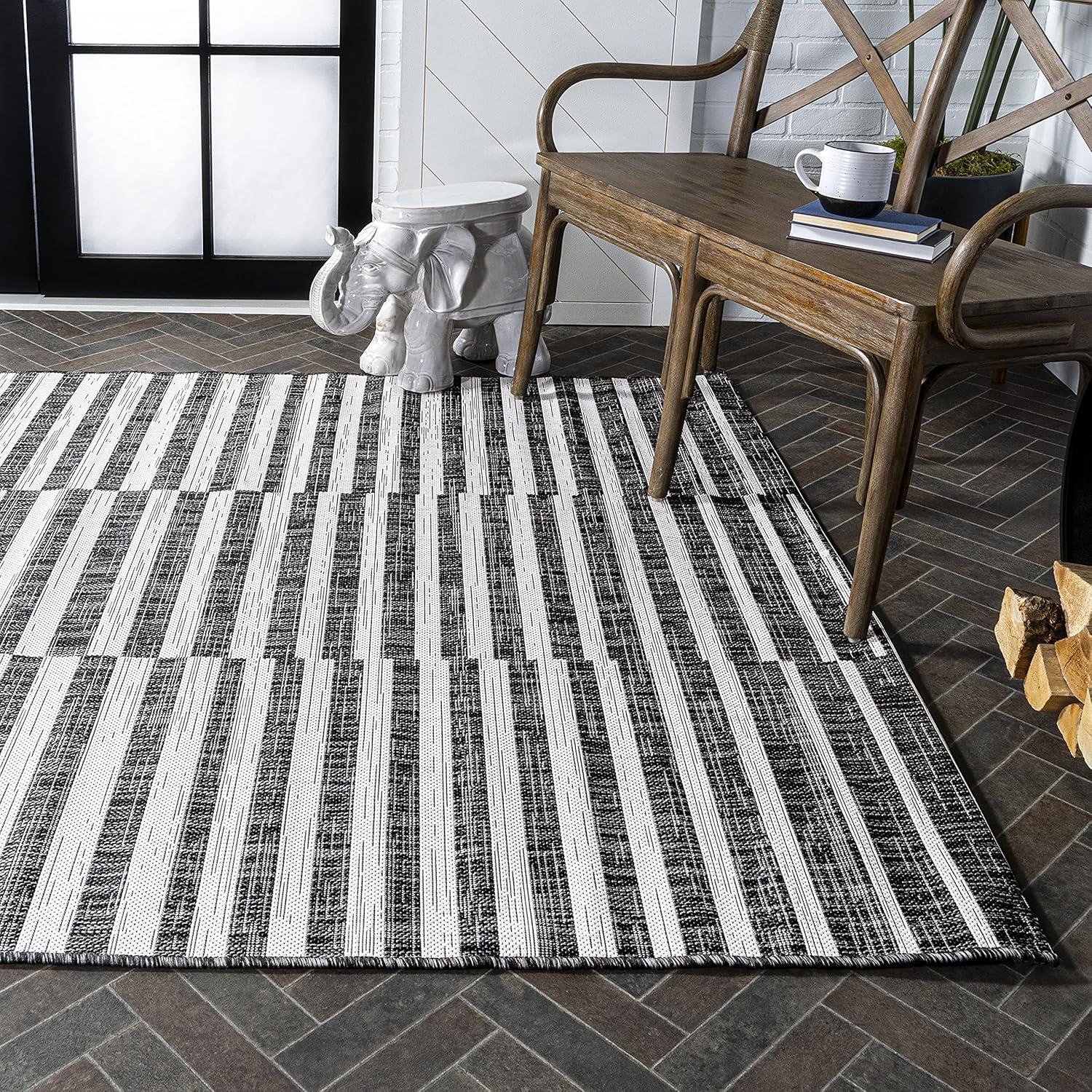 image:imageJONATHAN Y Offset Stripe Indoor Outdoor Area Rug 3X5 BlackIvory Sukie Modern for Backyard Patio Porch EasyCleaning High Traffic PetFriendly NonShedding SMB133F3BlackIvory