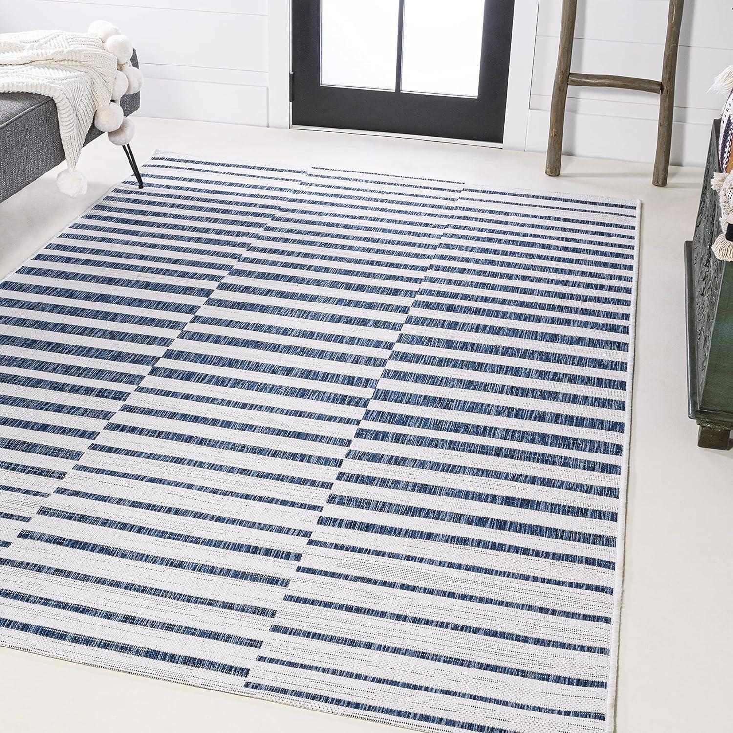 image:imageJONATHAN Y Offset Stripe Indoor Outdoor Area Rug 3X5 BlackIvory Sukie Modern for Backyard Patio Porch EasyCleaning High Traffic PetFriendly NonShedding SMB133F3IvoryBlue