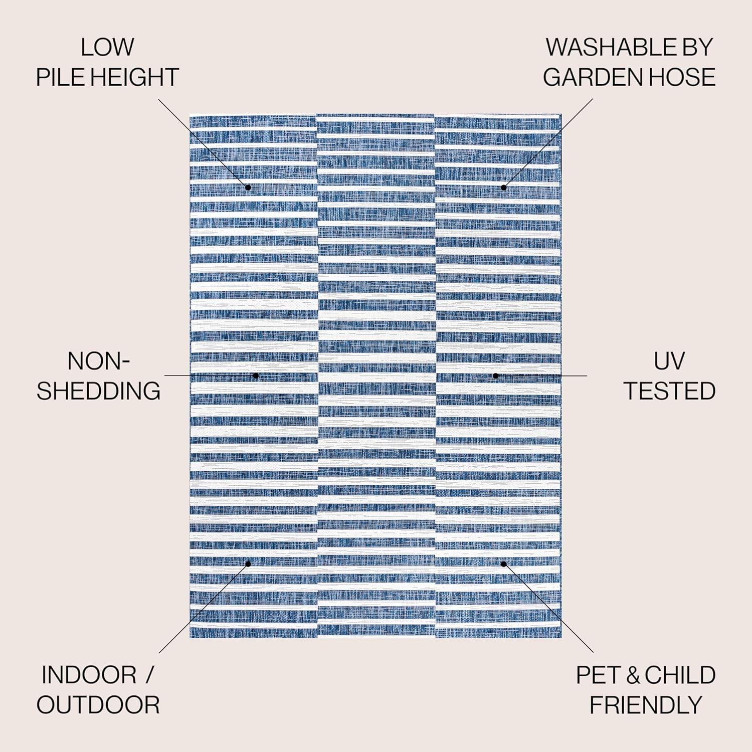 image:imageJONATHAN Y Offset Stripe Indoor Outdoor Area Rug 3X5 BlackIvory Sukie Modern for Backyard Patio Porch EasyCleaning High Traffic PetFriendly NonShedding SMB133F3BlueIvory