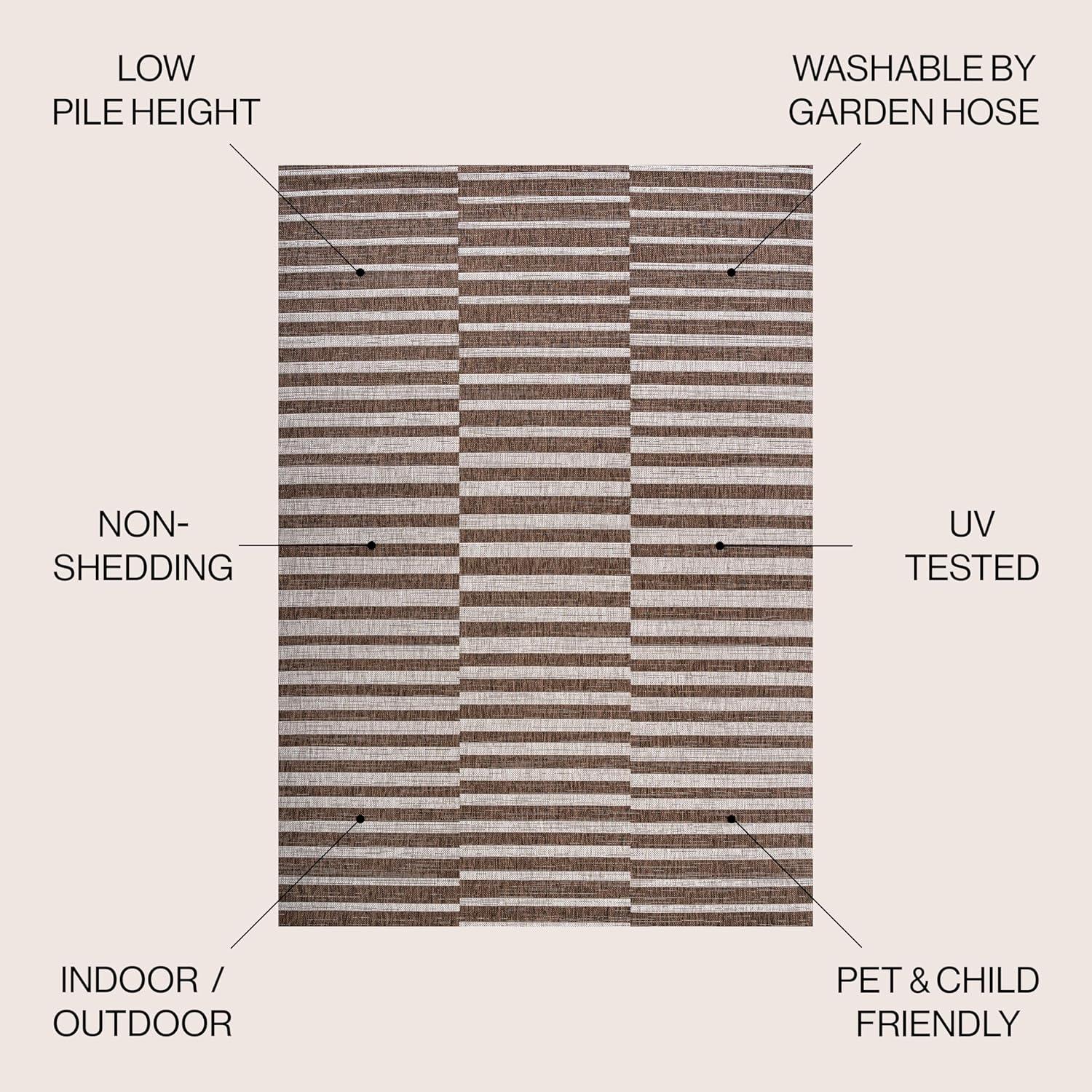 image:imageJONATHAN Y Offset Stripe Indoor Outdoor Area Rug 3X5 BlackIvory Sukie Modern for Backyard Patio Porch EasyCleaning High Traffic PetFriendly NonShedding SMB133F3BrownBeige