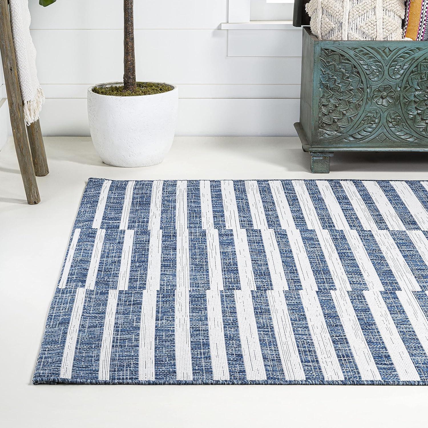 image:imageJONATHAN Y Offset Stripe Indoor Outdoor Area Rug 3X5 BlackIvory Sukie Modern for Backyard Patio Porch EasyCleaning High Traffic PetFriendly NonShedding SMB133F3BlueIvory