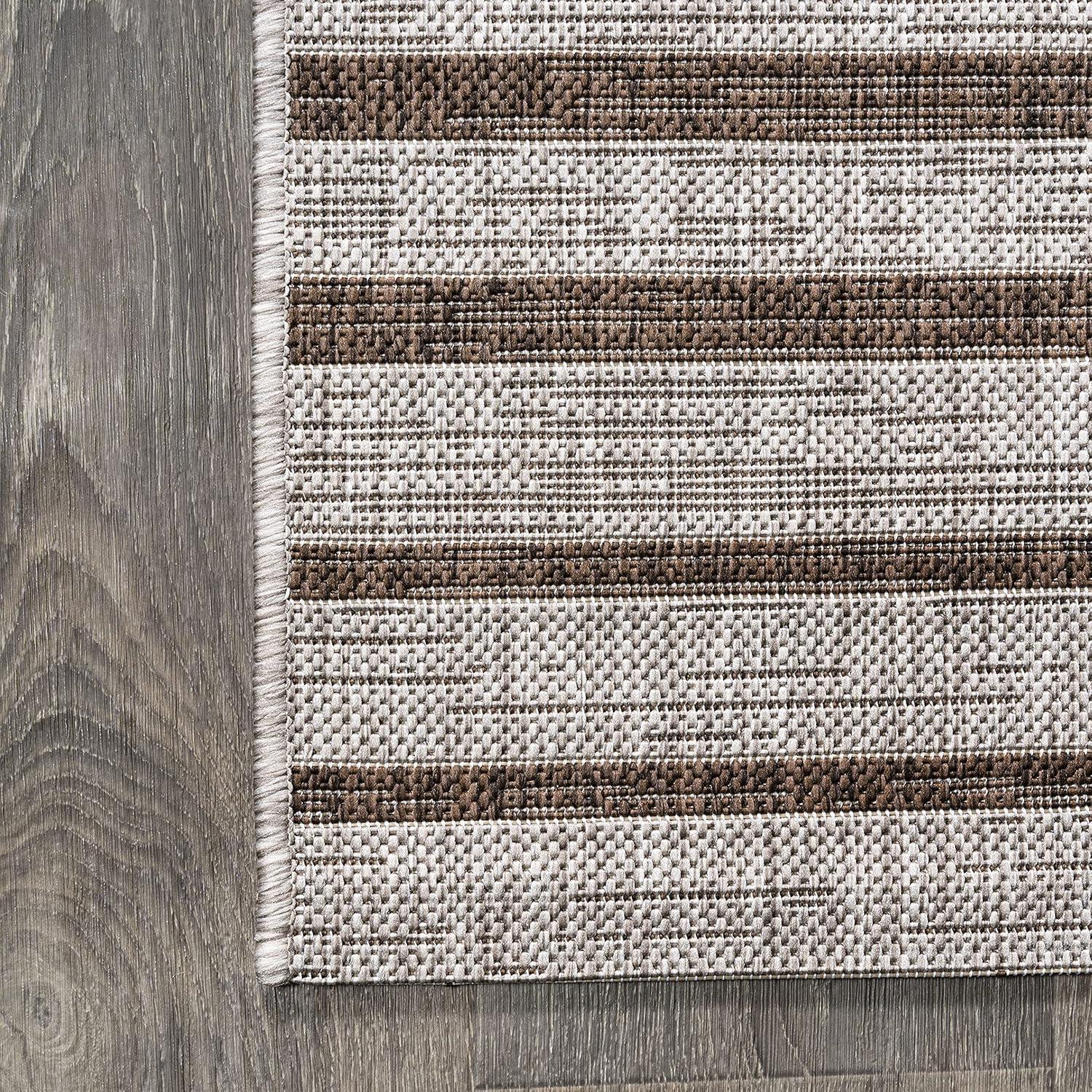 image:imageJONATHAN Y Offset Stripe Indoor Outdoor Area Rug 3X5 BlackIvory Sukie Modern for Backyard Patio Porch EasyCleaning High Traffic PetFriendly NonShedding SMB133F3BeigeBrown