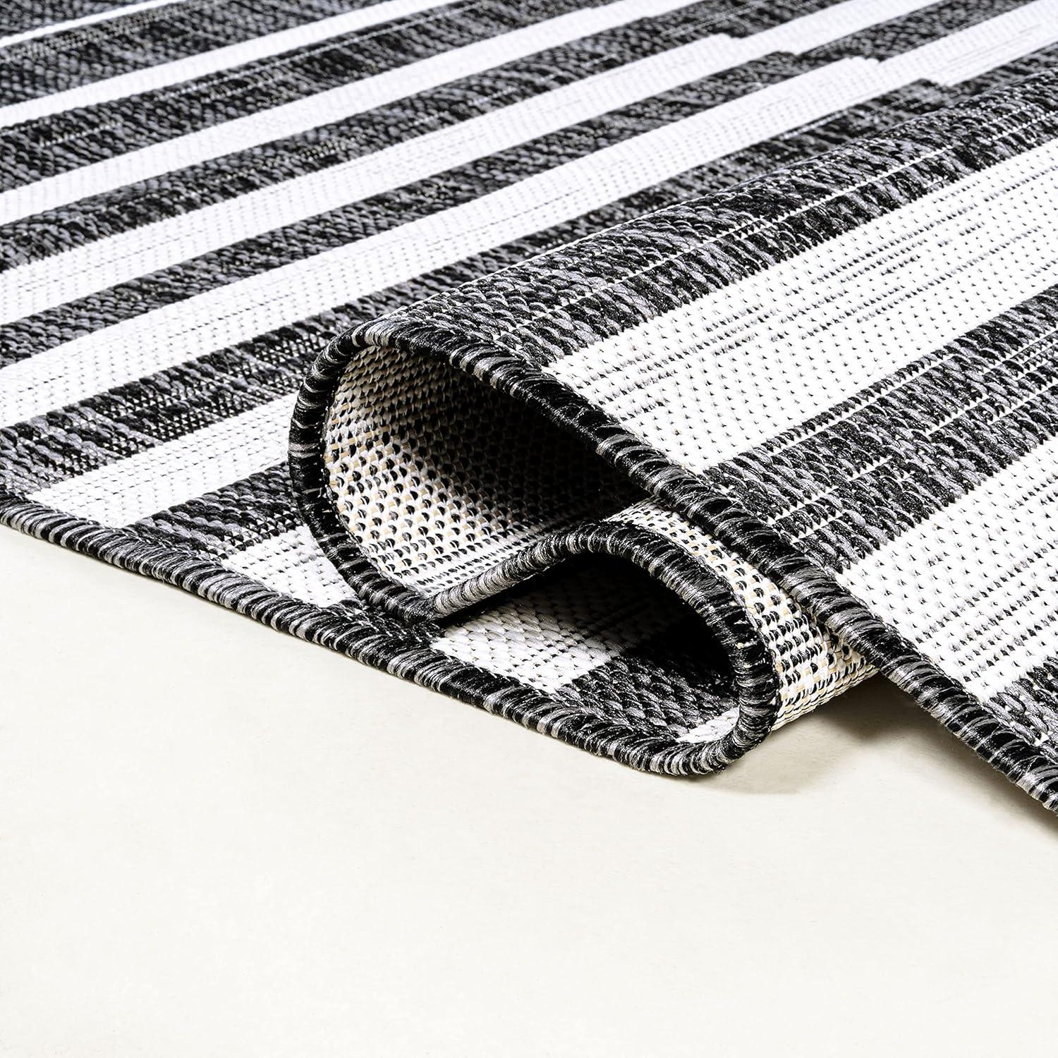 image:imageJONATHAN Y Offset Stripe Indoor Outdoor Area Rug 3X5 BlackIvory Sukie Modern for Backyard Patio Porch EasyCleaning High Traffic PetFriendly NonShedding SMB133F3BlackIvory