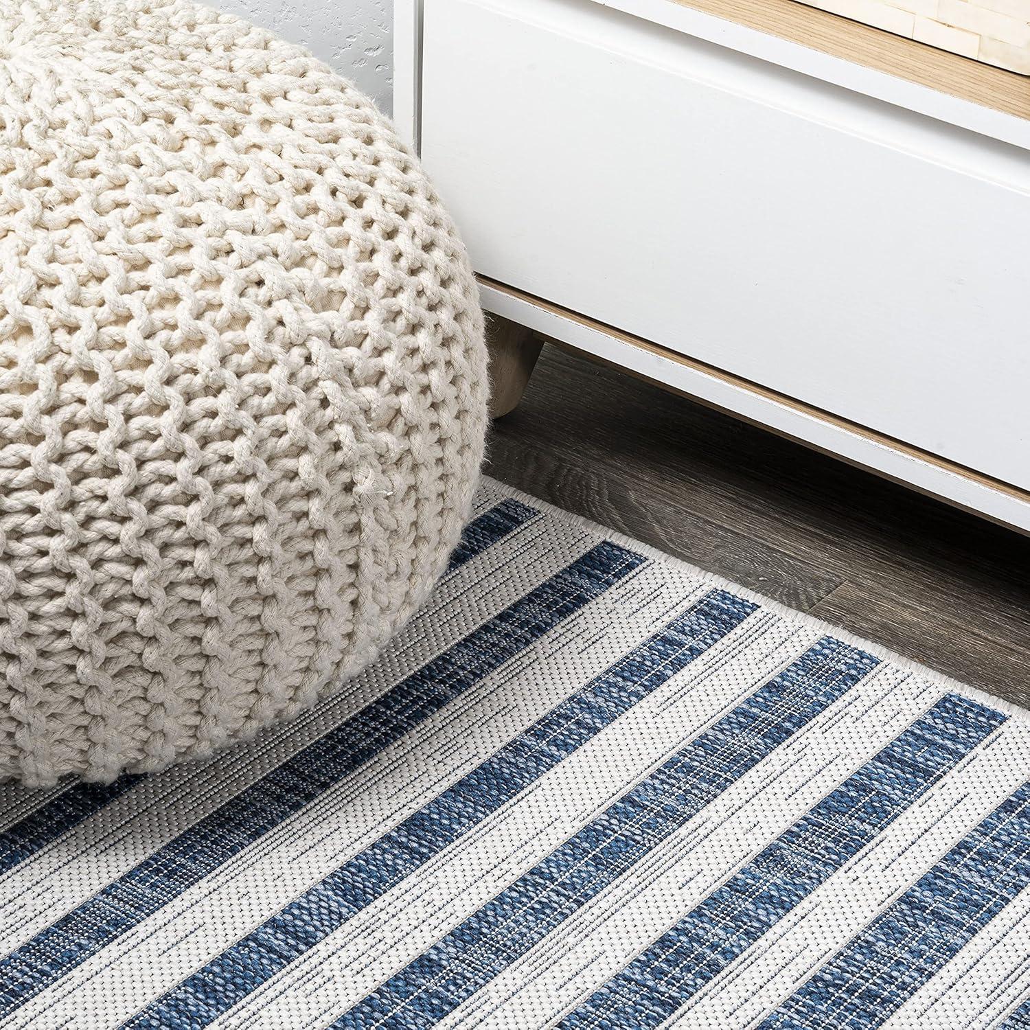 image:imageJONATHAN Y Offset Stripe Indoor Outdoor Area Rug 3X5 BlackIvory Sukie Modern for Backyard Patio Porch EasyCleaning High Traffic PetFriendly NonShedding SMB133F3IvoryBlue