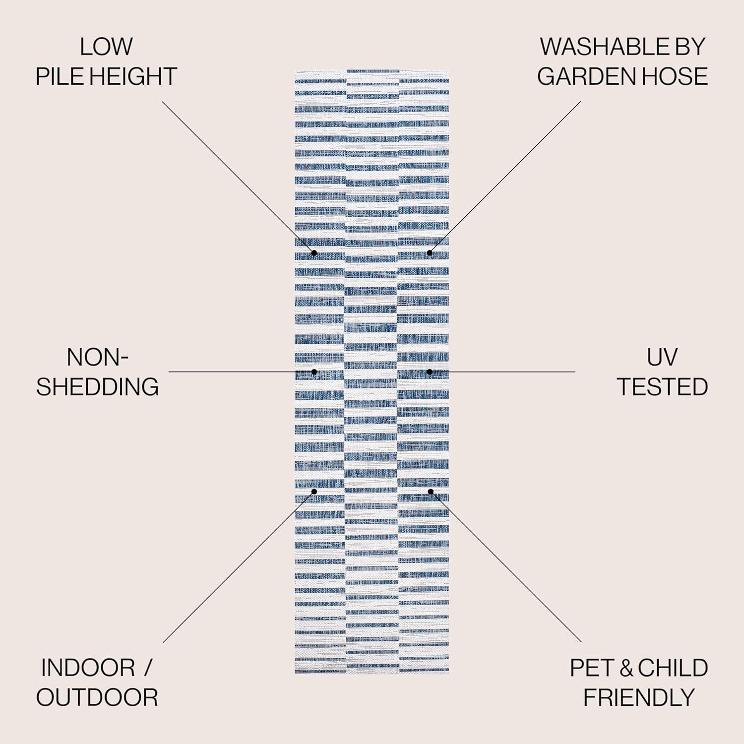 image:imageJONATHAN Y Offset Stripe Indoor Outdoor Area Rug 3X5 BlackIvory Sukie Modern for Backyard Patio Porch EasyCleaning High Traffic PetFriendly NonShedding SMB133F3IvoryBlue