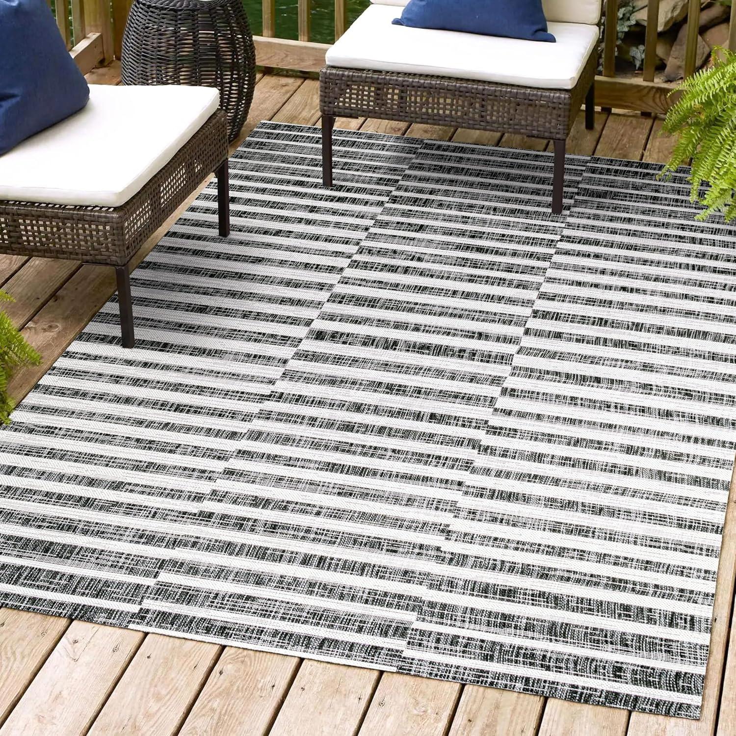 image:imageJONATHAN Y Offset Stripe Indoor Outdoor Area Rug 3X5 BlackIvory Sukie Modern for Backyard Patio Porch EasyCleaning High Traffic PetFriendly NonShedding SMB133F3BlackIvory