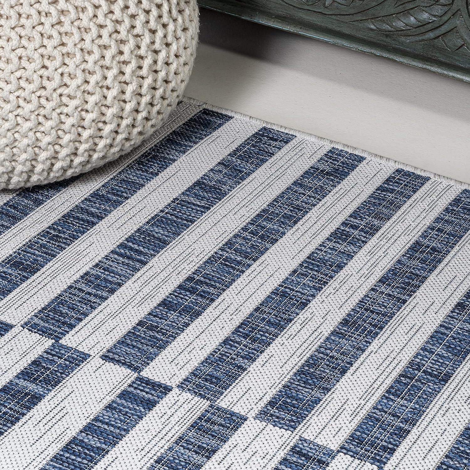 image:imageJONATHAN Y Offset Stripe Indoor Outdoor Area Rug 3X5 BlackIvory Sukie Modern for Backyard Patio Porch EasyCleaning High Traffic PetFriendly NonShedding SMB133F3IvoryBlue