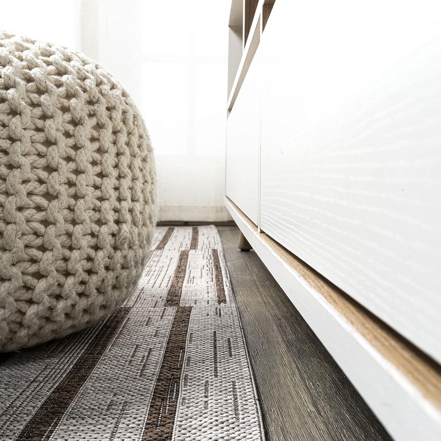 image:imageJONATHAN Y Offset Stripe Indoor Outdoor Area Rug 3X5 BlackIvory Sukie Modern for Backyard Patio Porch EasyCleaning High Traffic PetFriendly NonShedding SMB133F3BeigeBrown