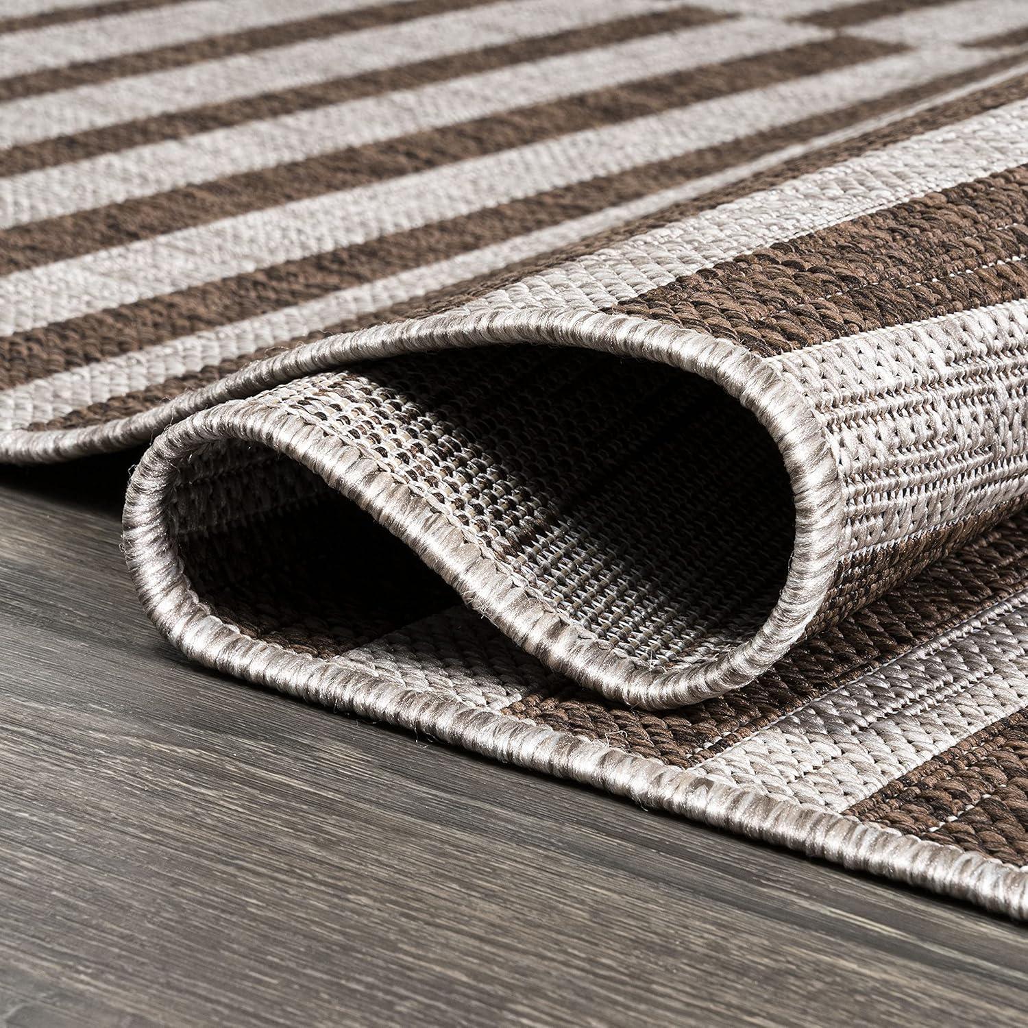 image:imageJONATHAN Y Offset Stripe Indoor Outdoor Area Rug 3X5 BlackIvory Sukie Modern for Backyard Patio Porch EasyCleaning High Traffic PetFriendly NonShedding SMB133F3BeigeBrown