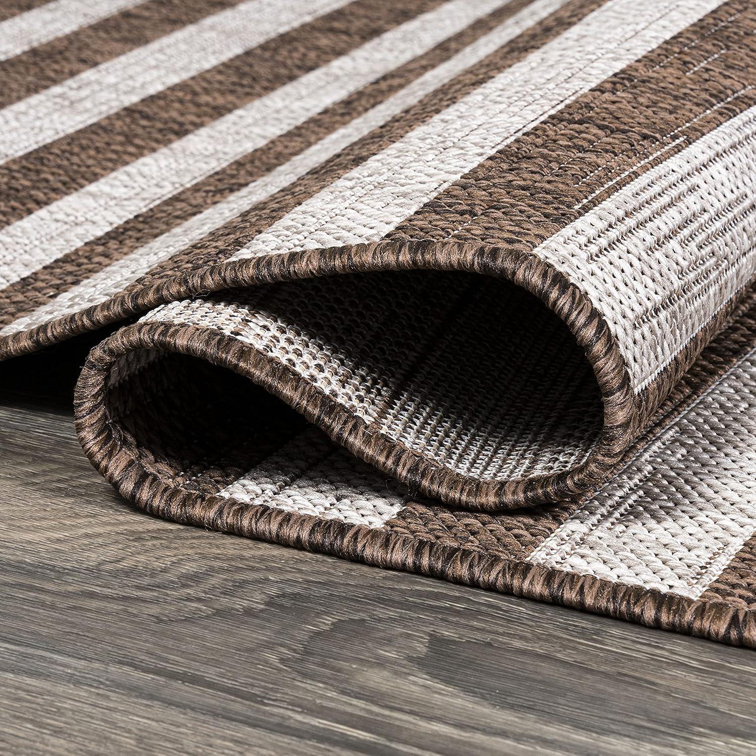 image:imageJONATHAN Y Offset Stripe Indoor Outdoor Area Rug 3X5 BlackIvory Sukie Modern for Backyard Patio Porch EasyCleaning High Traffic PetFriendly NonShedding SMB133F3BrownBeige