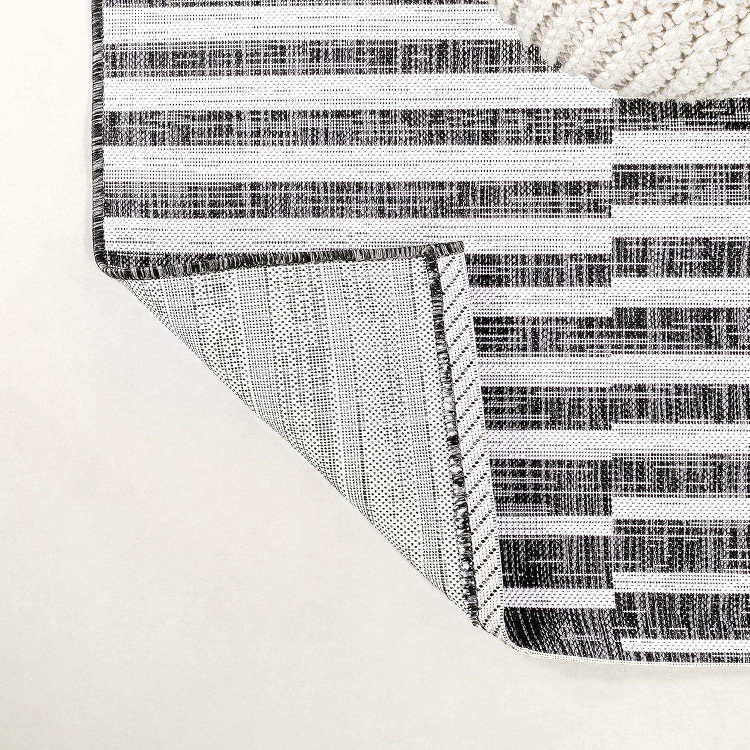 image:imageJONATHAN Y Offset Stripe Indoor Outdoor Area Rug 3X5 BlackIvory Sukie Modern for Backyard Patio Porch EasyCleaning High Traffic PetFriendly NonShedding SMB133F3BlackIvory