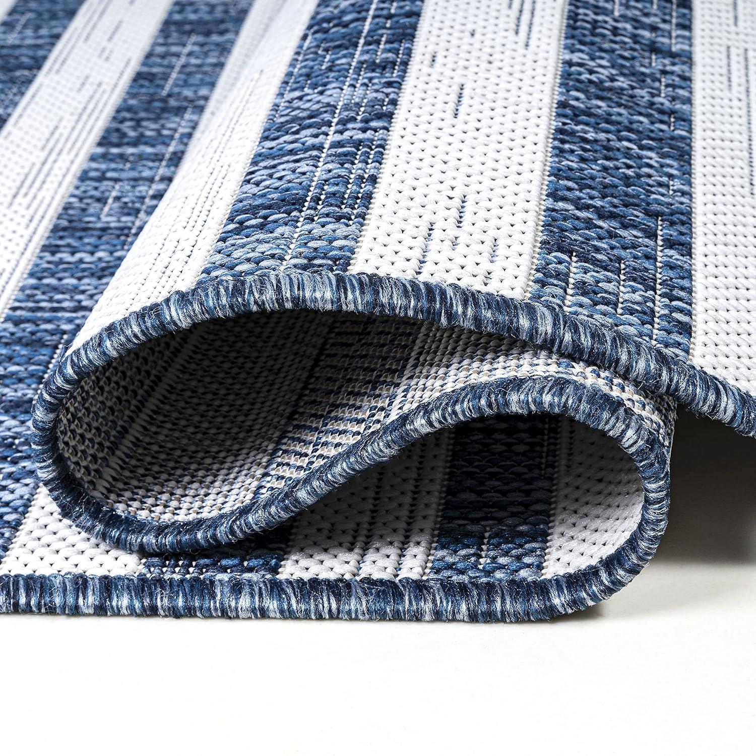 image:imageJONATHAN Y Offset Stripe Indoor Outdoor Area Rug 3X5 BlackIvory Sukie Modern for Backyard Patio Porch EasyCleaning High Traffic PetFriendly NonShedding SMB133F3BlueIvory
