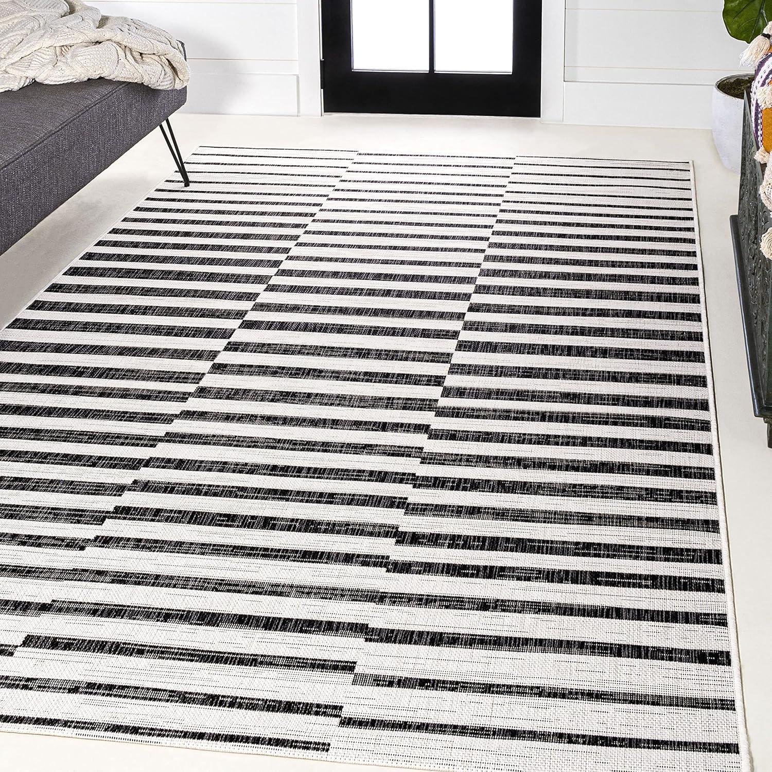 image:imageJONATHAN Y Offset Stripe Indoor Outdoor Area Rug 3X5 BlackIvory Sukie Modern for Backyard Patio Porch EasyCleaning High Traffic PetFriendly NonShedding SMB133F3IvoryBlack