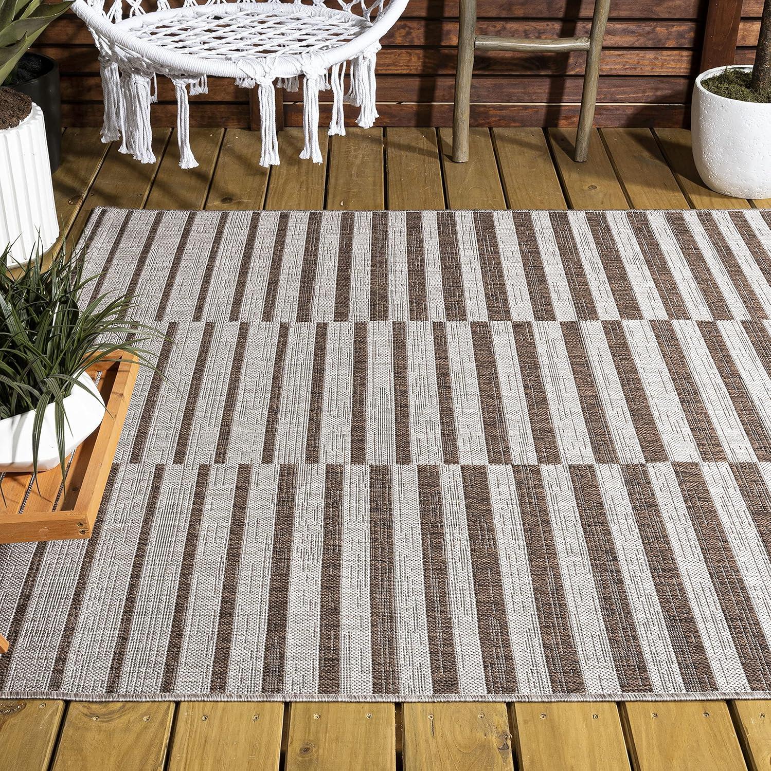 image:imageJONATHAN Y Offset Stripe Indoor Outdoor Area Rug 3X5 BlackIvory Sukie Modern for Backyard Patio Porch EasyCleaning High Traffic PetFriendly NonShedding SMB133F3BeigeBrown