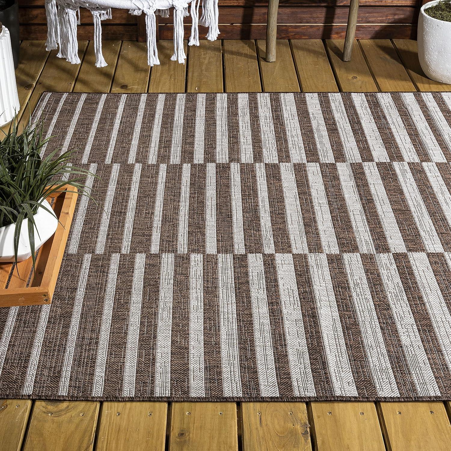 image:imageJONATHAN Y Offset Stripe Indoor Outdoor Area Rug 3X5 BlackIvory Sukie Modern for Backyard Patio Porch EasyCleaning High Traffic PetFriendly NonShedding SMB133F3BrownBeige