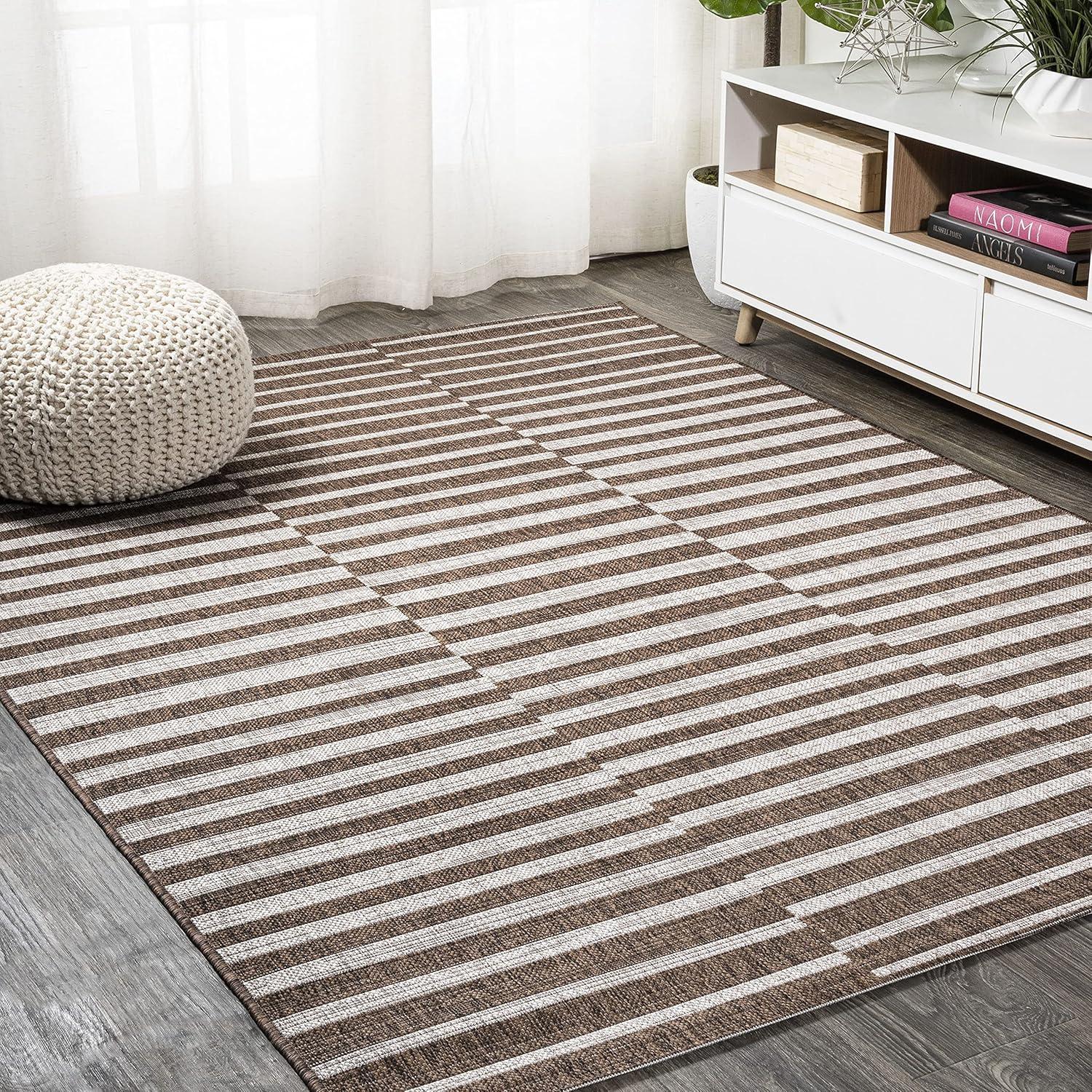 image:imageJONATHAN Y Offset Stripe Indoor Outdoor Area Rug 3X5 BlackIvory Sukie Modern for Backyard Patio Porch EasyCleaning High Traffic PetFriendly NonShedding SMB133F3BrownBeige