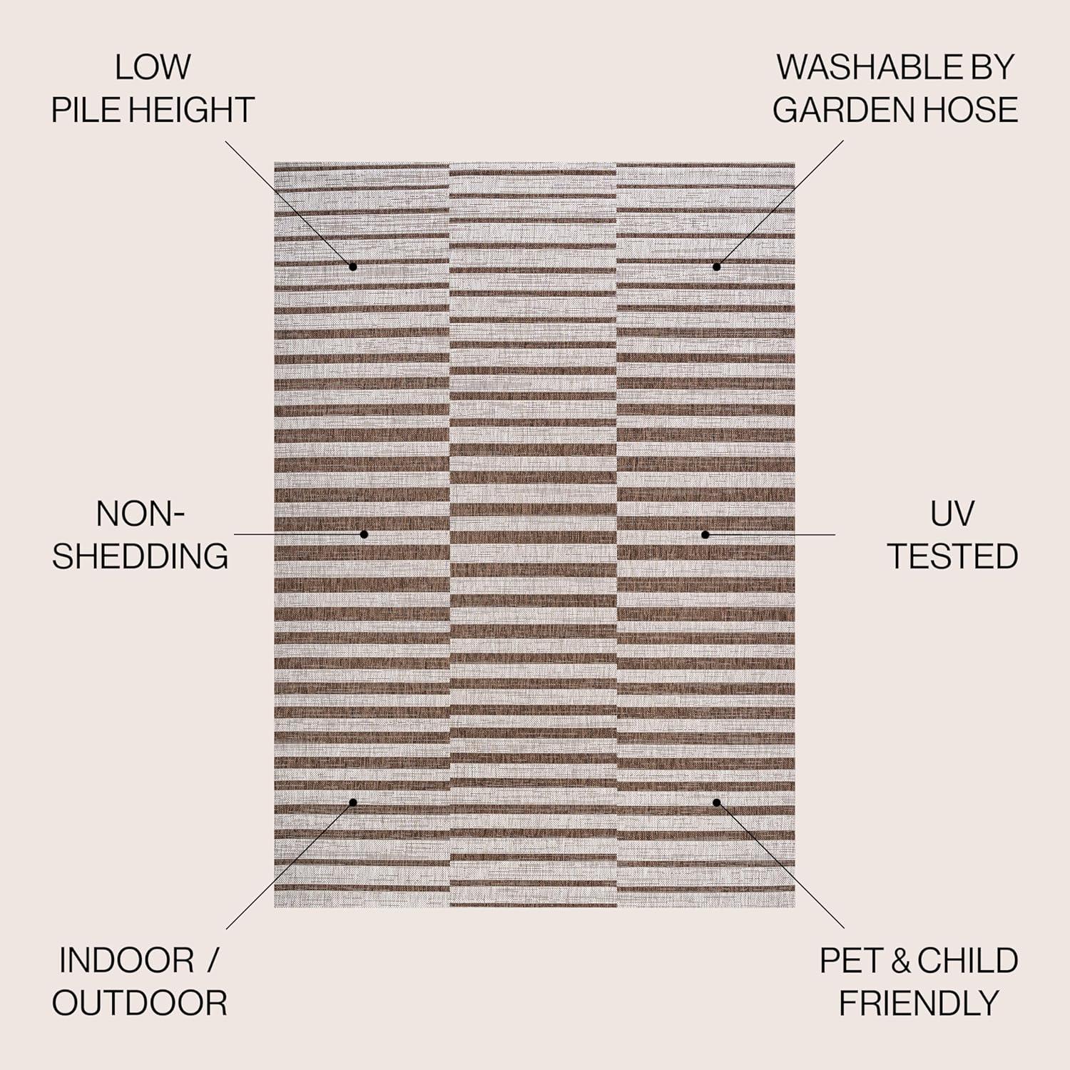 image:imageJONATHAN Y Offset Stripe Indoor Outdoor Area Rug 3X5 BlackIvory Sukie Modern for Backyard Patio Porch EasyCleaning High Traffic PetFriendly NonShedding SMB133F3BeigeBrown
