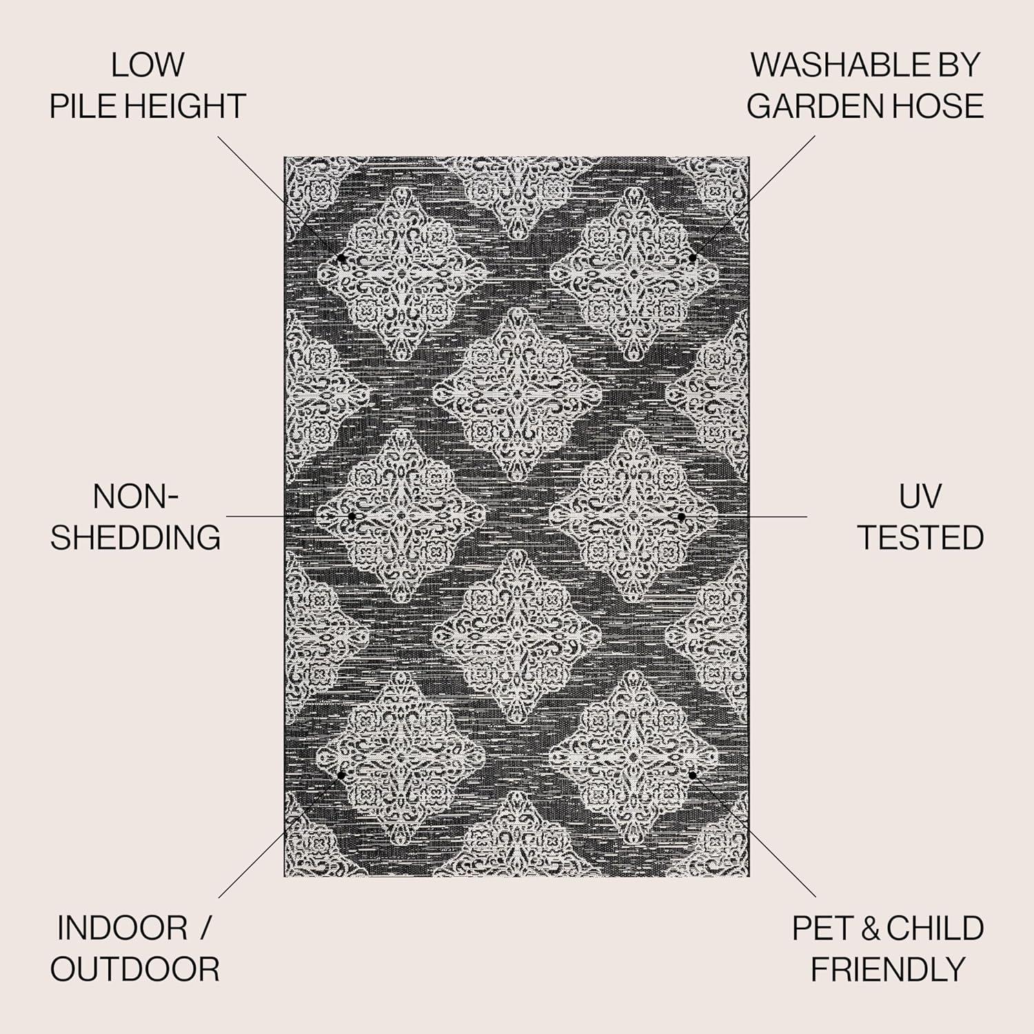 image:imageJONATHAN Y Ornate Medallions Indoor Outdoor Area Rug 3X5 NavyBeige Tuscany for Backyard Patio Porch EasyCleaning High Traffic PetFriendly NonShedding SMB121A3BlackIvory