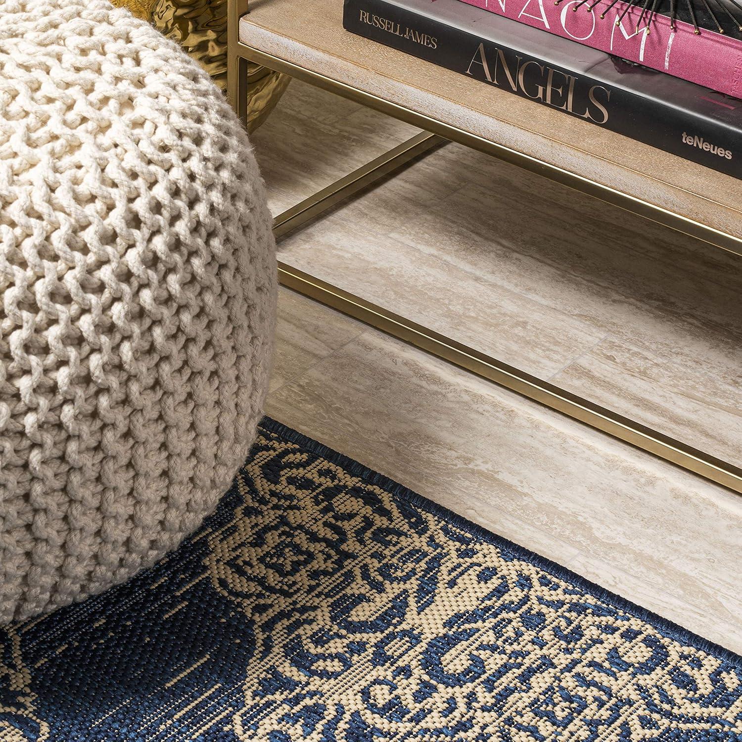image:imageJONATHAN Y Ornate Medallions Indoor Outdoor Area Rug 3X5 NavyBeige Tuscany for Backyard Patio Porch EasyCleaning High Traffic PetFriendly NonShedding SMB121A3NavyBeige