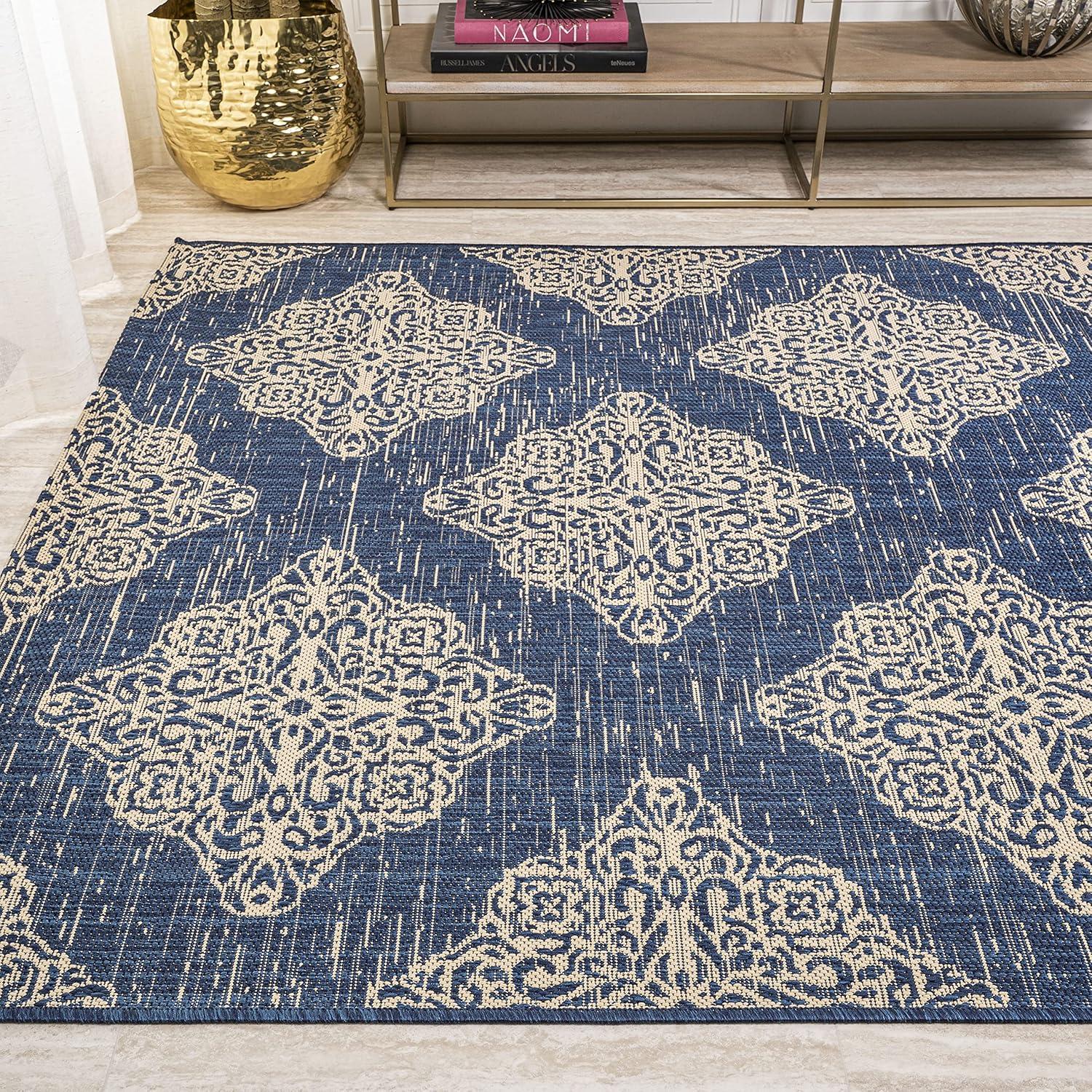 image:imageJONATHAN Y Ornate Medallions Indoor Outdoor Area Rug 3X5 NavyBeige Tuscany for Backyard Patio Porch EasyCleaning High Traffic PetFriendly NonShedding SMB121A3NavyBeige