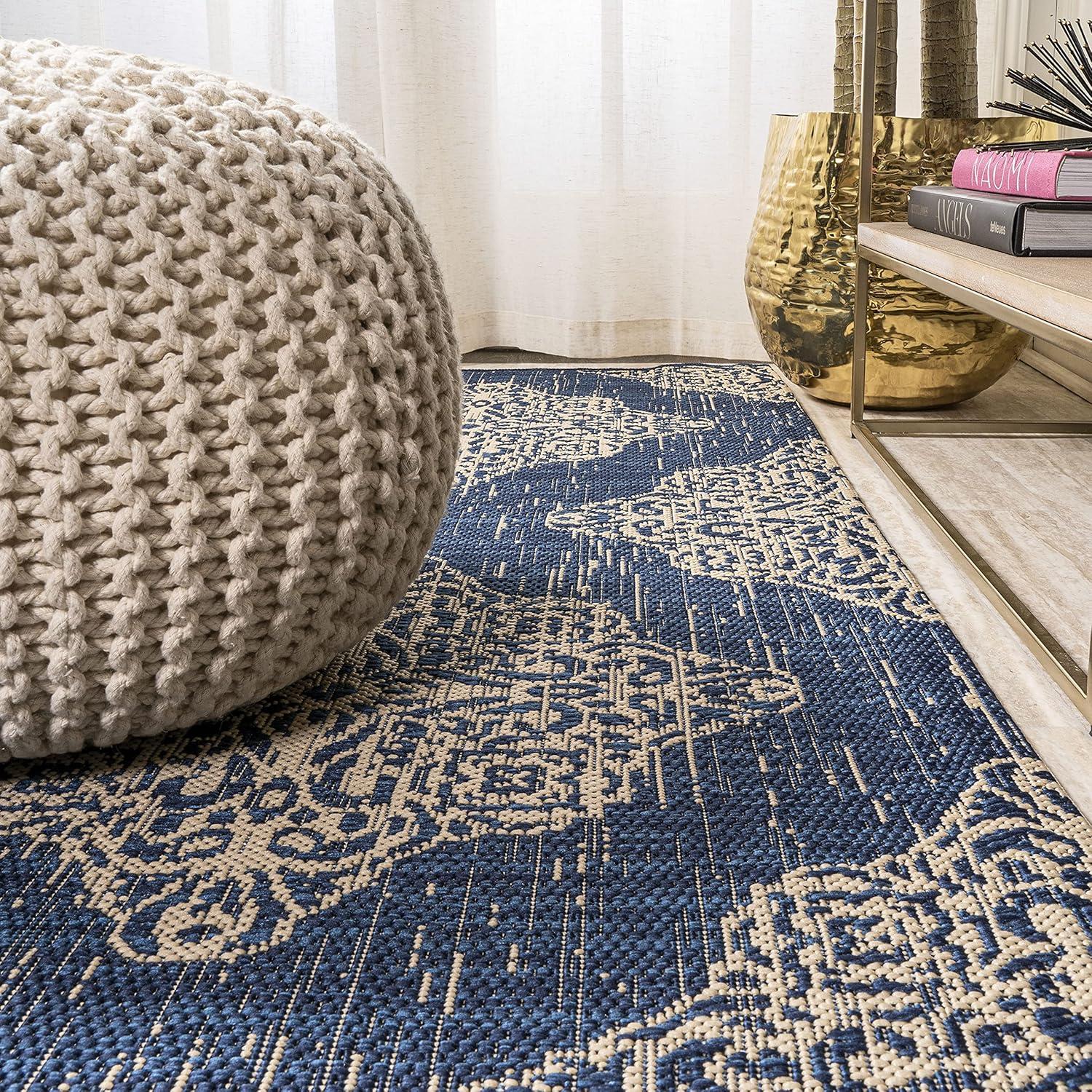 image:imageJONATHAN Y Ornate Medallions Indoor Outdoor Area Rug 3X5 NavyBeige Tuscany for Backyard Patio Porch EasyCleaning High Traffic PetFriendly NonShedding SMB121A3NavyBeige