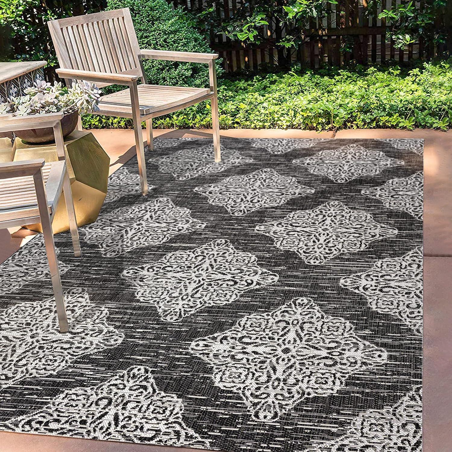 image:imageJONATHAN Y Ornate Medallions Indoor Outdoor Area Rug 3X5 NavyBeige Tuscany for Backyard Patio Porch EasyCleaning High Traffic PetFriendly NonShedding SMB121A3BlackIvory