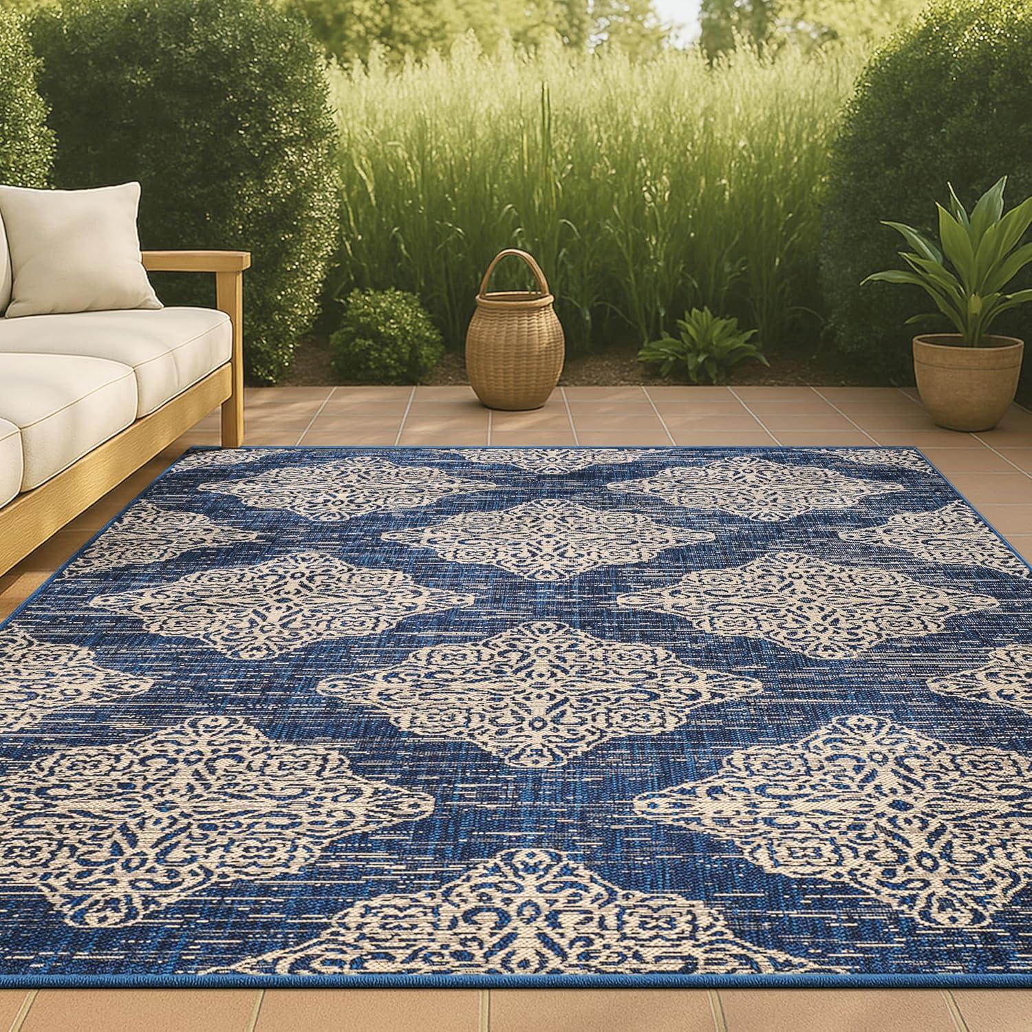 image:imageJONATHAN Y Ornate Medallions Indoor Outdoor Area Rug 3X5 NavyBeige Tuscany for Backyard Patio Porch EasyCleaning High Traffic PetFriendly NonShedding SMB121A3NavyBeige