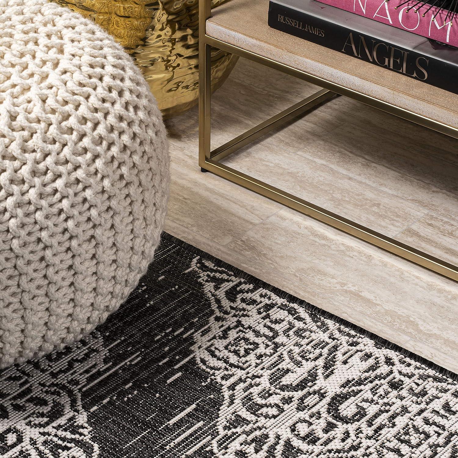 image:imageJONATHAN Y Ornate Medallions Indoor Outdoor Area Rug 3X5 NavyBeige Tuscany for Backyard Patio Porch EasyCleaning High Traffic PetFriendly NonShedding SMB121A3BlackIvory