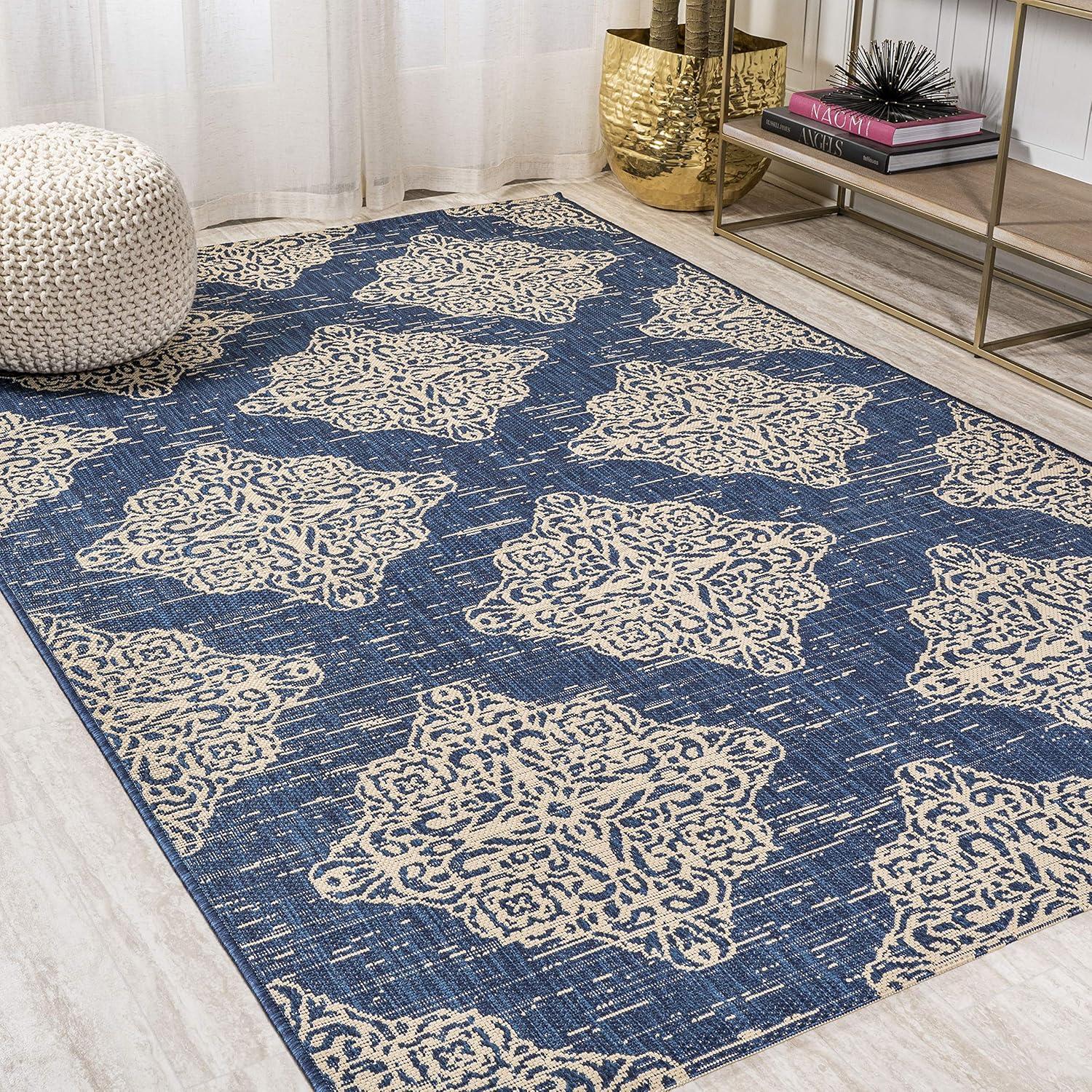 image:imageJONATHAN Y Ornate Medallions Indoor Outdoor Area Rug 3X5 NavyBeige Tuscany for Backyard Patio Porch EasyCleaning High Traffic PetFriendly NonShedding SMB121A3NavyBeige