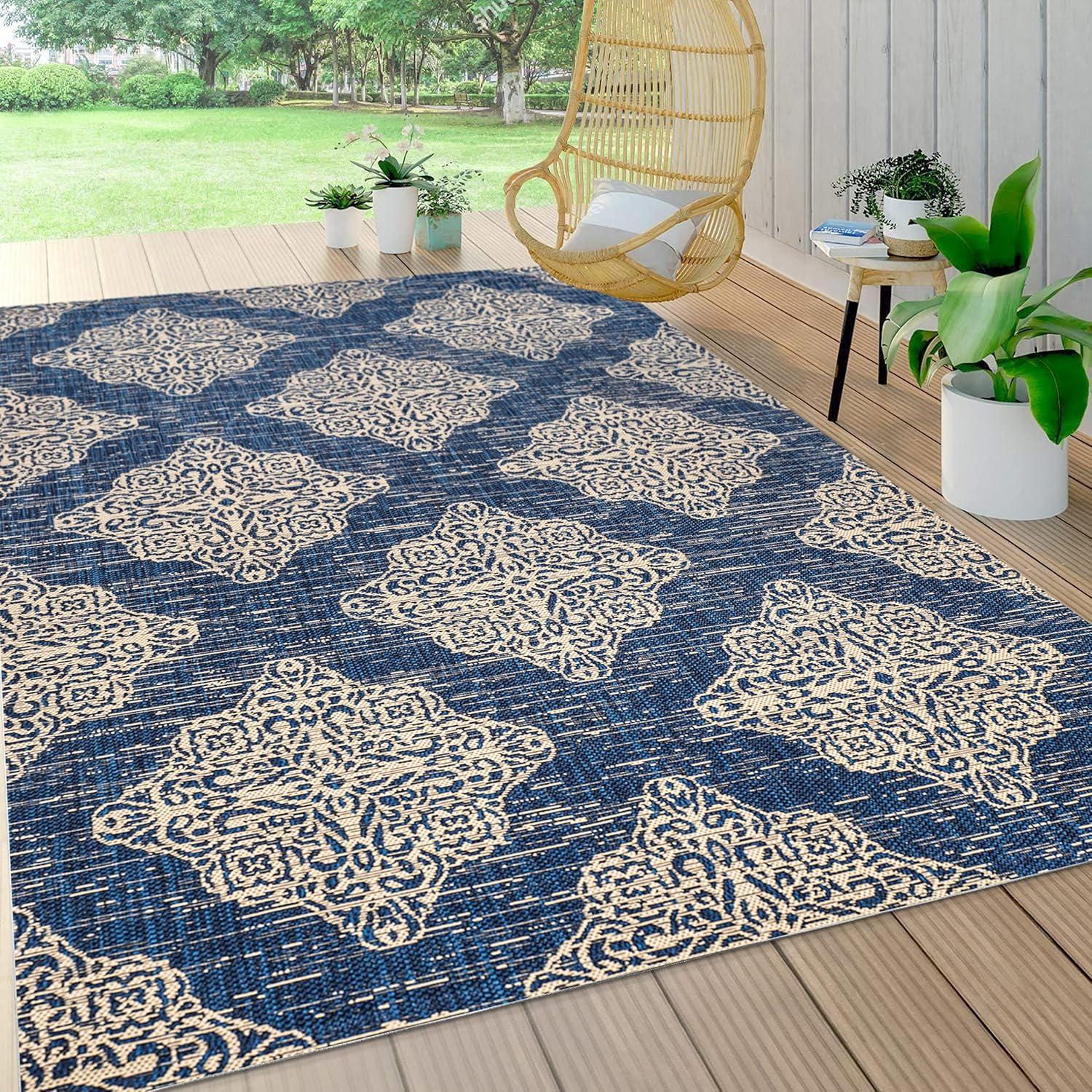 image:imageJONATHAN Y Ornate Medallions Indoor Outdoor Area Rug 3X5 NavyBeige Tuscany for Backyard Patio Porch EasyCleaning High Traffic PetFriendly NonShedding SMB121A3NavyBeige