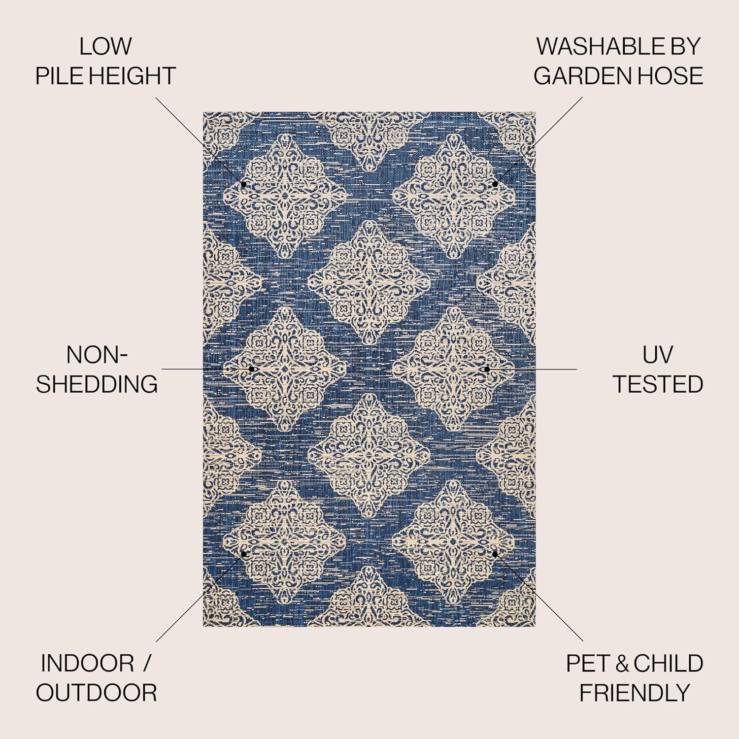 image:imageJONATHAN Y Ornate Medallions Indoor Outdoor Area Rug 3X5 NavyBeige Tuscany for Backyard Patio Porch EasyCleaning High Traffic PetFriendly NonShedding SMB121A3NavyBeige