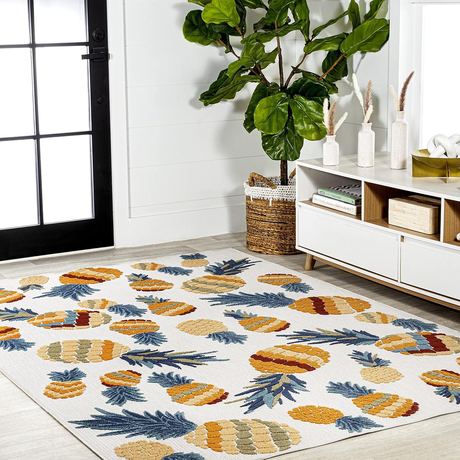 image:imageJONATHAN Y Pineapple HighLow Indoor Outdoor Area Rug 3X5 OrangeNavy Ananas Bold for Backyard Patio Porch EasyCleaning High Traffic PetFriendly NonShedding AMC117A34 x 6 Rectangular