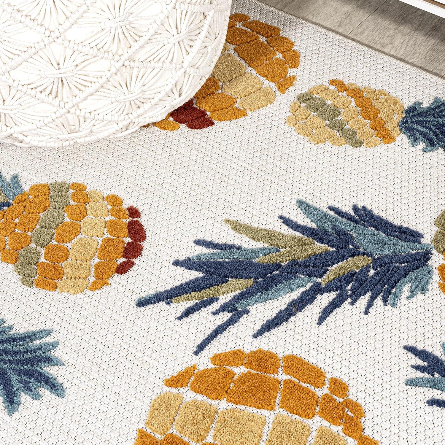 image:imageJONATHAN Y Pineapple HighLow Indoor Outdoor Area Rug 3X5 OrangeNavy Ananas Bold for Backyard Patio Porch EasyCleaning High Traffic PetFriendly NonShedding AMC117A34 x 6 Rectangular