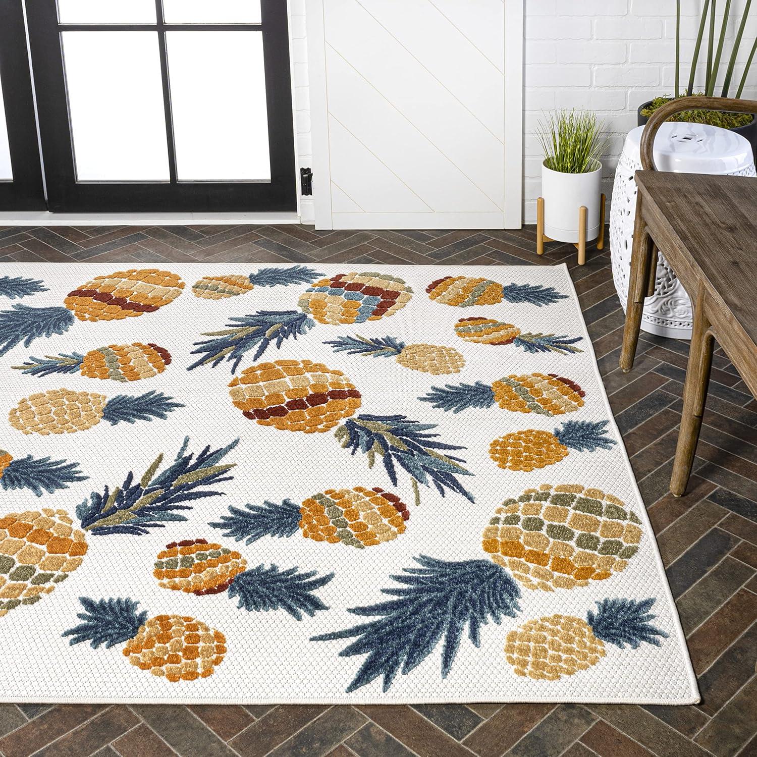 image:imageJONATHAN Y Pineapple HighLow Indoor Outdoor Area Rug 3X5 OrangeNavy Ananas Bold for Backyard Patio Porch EasyCleaning High Traffic PetFriendly NonShedding AMC117A34 x 6 Rectangular