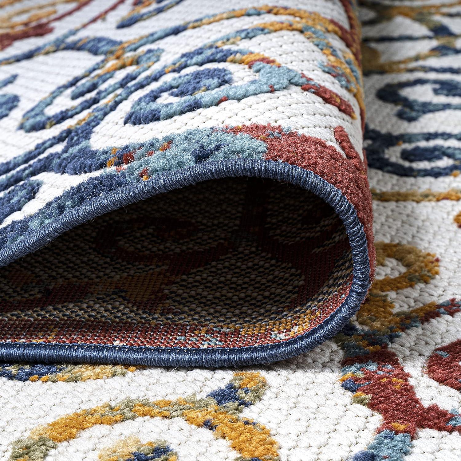 image:imageJONATHAN Y Scroll Trellis Indoor Outdoor Area Rug 3X5 CreamBlueRed Atrani for Backyard Patio Porch EasyCleaning High Traffic PetFriendly NonShedding AMC110A353 x 76 Rectangular