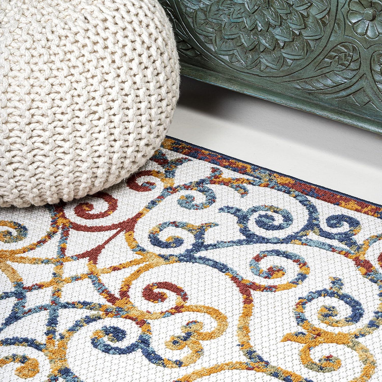 image:imageJONATHAN Y Scroll Trellis Indoor Outdoor Area Rug 3X5 CreamBlueRed Atrani for Backyard Patio Porch EasyCleaning High Traffic PetFriendly NonShedding AMC110A353 x 76 Rectangular
