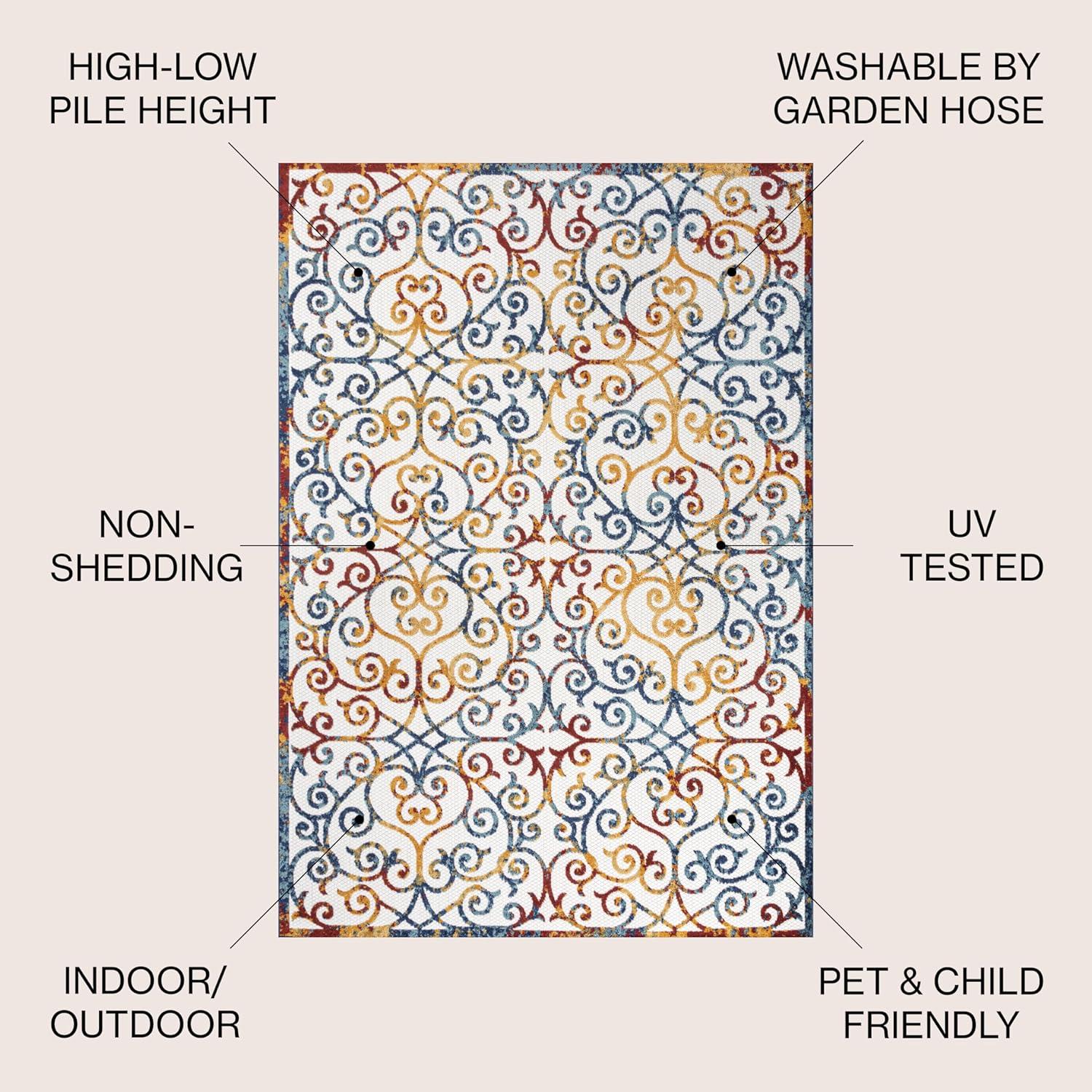 image:imageJONATHAN Y Scroll Trellis Indoor Outdoor Area Rug 3X5 CreamBlueRed Atrani for Backyard Patio Porch EasyCleaning High Traffic PetFriendly NonShedding AMC110A378 x 10 Rectangular