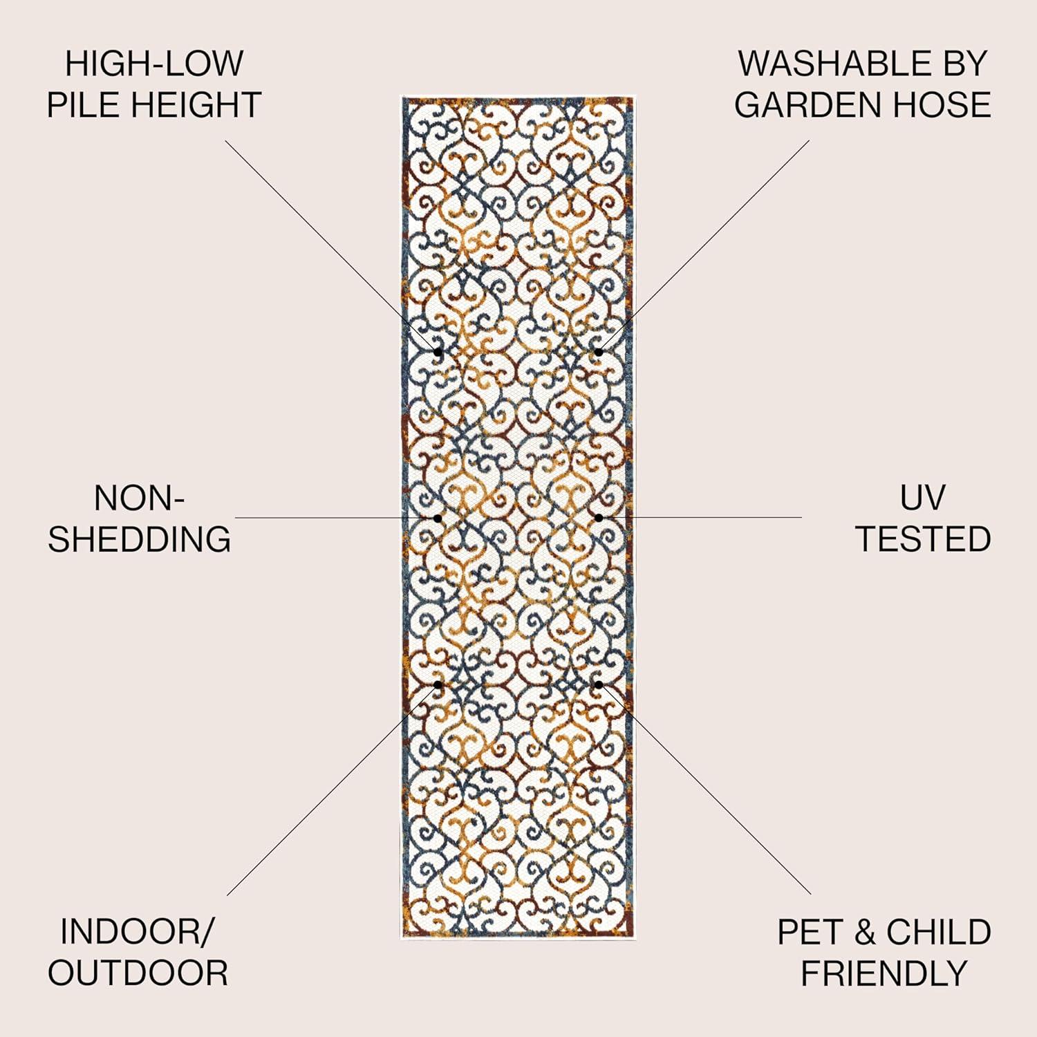 image:imageJONATHAN Y Scroll Trellis Indoor Outdoor Area Rug 3X5 CreamBlueRed Atrani for Backyard Patio Porch EasyCleaning High Traffic PetFriendly NonShedding AMC110A323 x 8 Runner