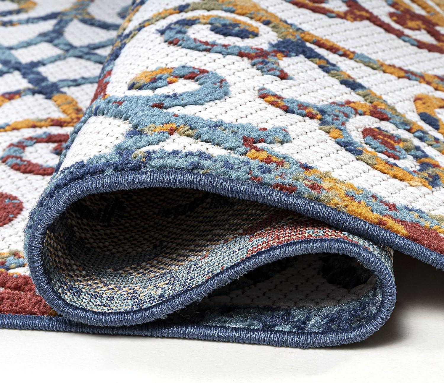 image:imageJONATHAN Y Scroll Trellis Indoor Outdoor Area Rug 3X5 CreamBlueRed Atrani for Backyard Patio Porch EasyCleaning High Traffic PetFriendly NonShedding AMC110A323 x 8 Runner