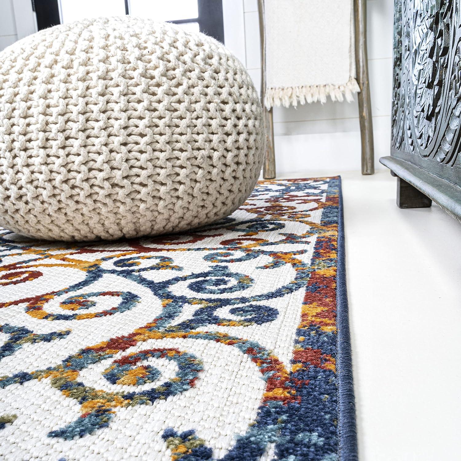 image:imageJONATHAN Y Scroll Trellis Indoor Outdoor Area Rug 3X5 CreamBlueRed Atrani for Backyard Patio Porch EasyCleaning High Traffic PetFriendly NonShedding AMC110A323 x 8 Runner