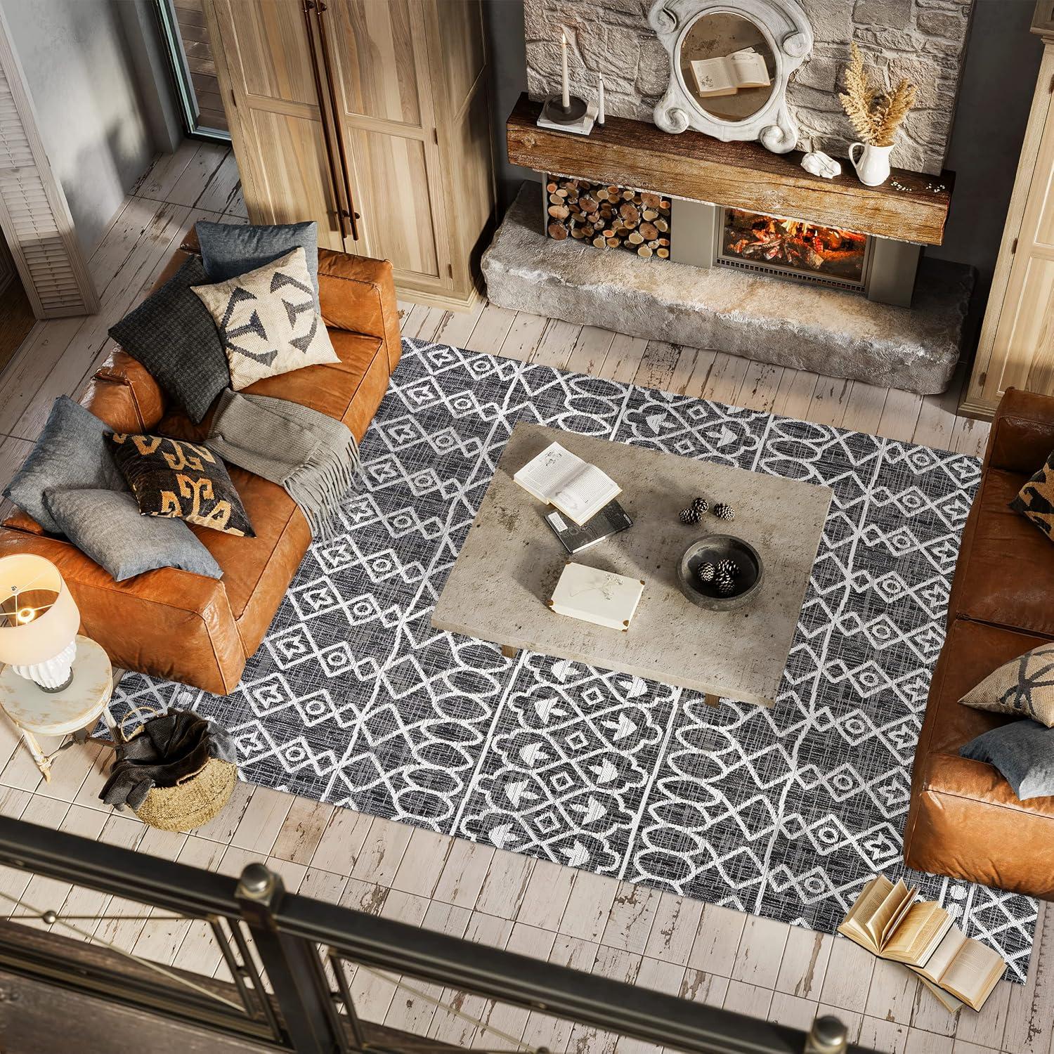 image:imageJONATHAN Y Tribal Bohemian Indoor Outdoor Area Rug 3X5 BlackIvory Kafel for Backyard Patio Porch EasyCleaning High Traffic PetFriendly NonShedding SMB130F3BlackIvory