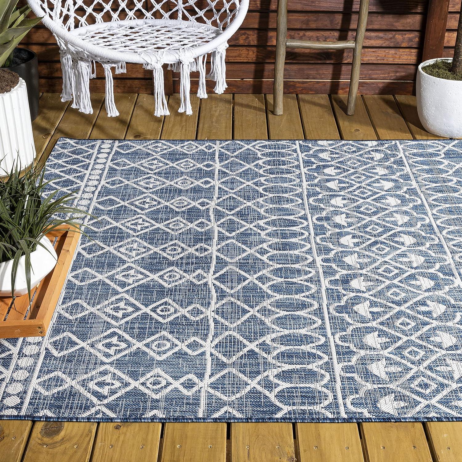 image:imageJONATHAN Y Tribal Bohemian Indoor Outdoor Area Rug 3X5 BlackIvory Kafel for Backyard Patio Porch EasyCleaning High Traffic PetFriendly NonShedding SMB130F3BlueIvory