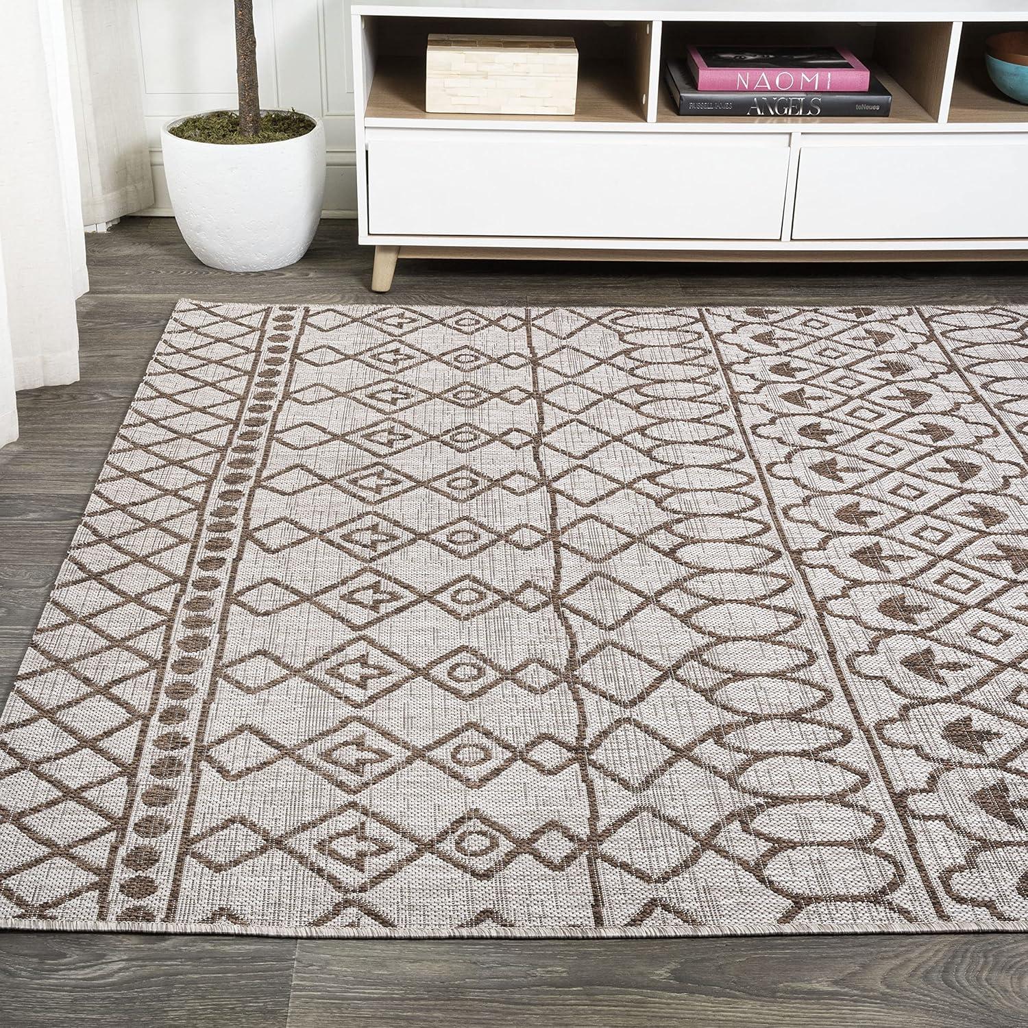 image:imageJONATHAN Y Tribal Bohemian Indoor Outdoor Area Rug 3X5 BlackIvory Kafel for Backyard Patio Porch EasyCleaning High Traffic PetFriendly NonShedding SMB130F3BeigeBrown