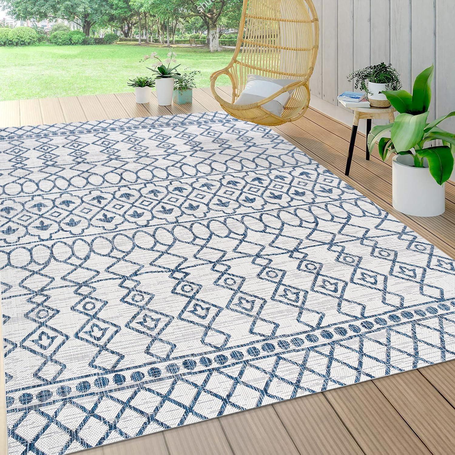 image:imageJONATHAN Y Tribal Bohemian Indoor Outdoor Area Rug 3X5 BlackIvory Kafel for Backyard Patio Porch EasyCleaning High Traffic PetFriendly NonShedding SMB130F3IvoryBlue