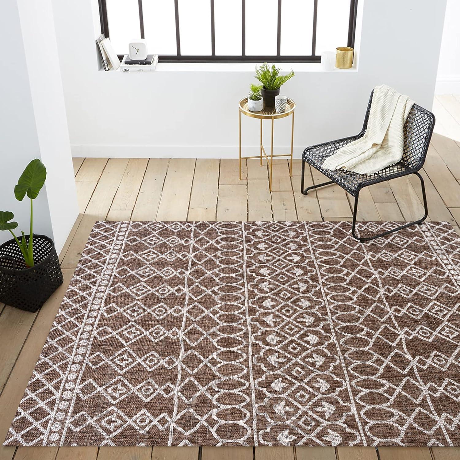 image:imageJONATHAN Y Tribal Bohemian Indoor Outdoor Area Rug 3X5 BlackIvory Kafel for Backyard Patio Porch EasyCleaning High Traffic PetFriendly NonShedding SMB130F3BrownBeige