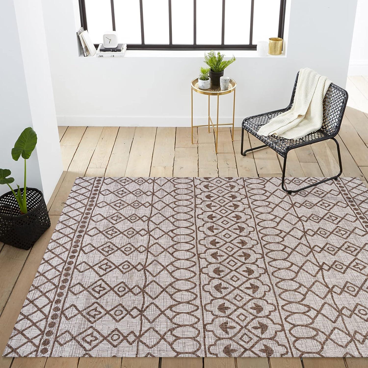 image:imageJONATHAN Y Tribal Bohemian Indoor Outdoor Area Rug 3X5 BlackIvory Kafel for Backyard Patio Porch EasyCleaning High Traffic PetFriendly NonShedding SMB130F3BeigeBrown