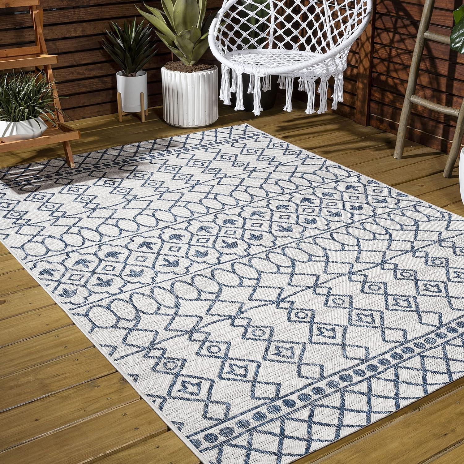 image:imageJONATHAN Y Tribal Bohemian Indoor Outdoor Area Rug 3X5 BlackIvory Kafel for Backyard Patio Porch EasyCleaning High Traffic PetFriendly NonShedding SMB130F3IvoryBlue